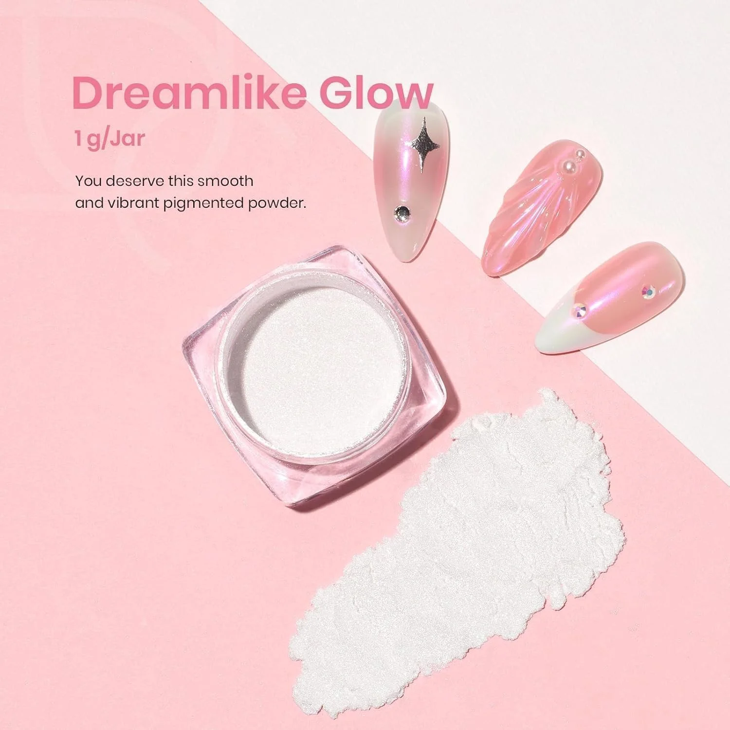 پودر ناخن کروم سفید - 1 گرم اکلیل فوق العاده، مروارید پری دریایی آرورا، کروم دونات براق فلزی برای طراحی و دیزاین ناخن