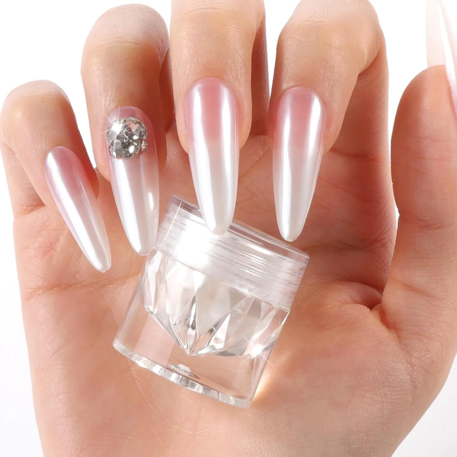 پودر ناخن کروم مرواریدی سفید ساویلند 1 گرمی - اکلیل متالیک آینه‌ای پری دریایی برای لاک ژل، تزئینات طراحی ناخن (گرد مروارید، جلوه آینه‌ای)