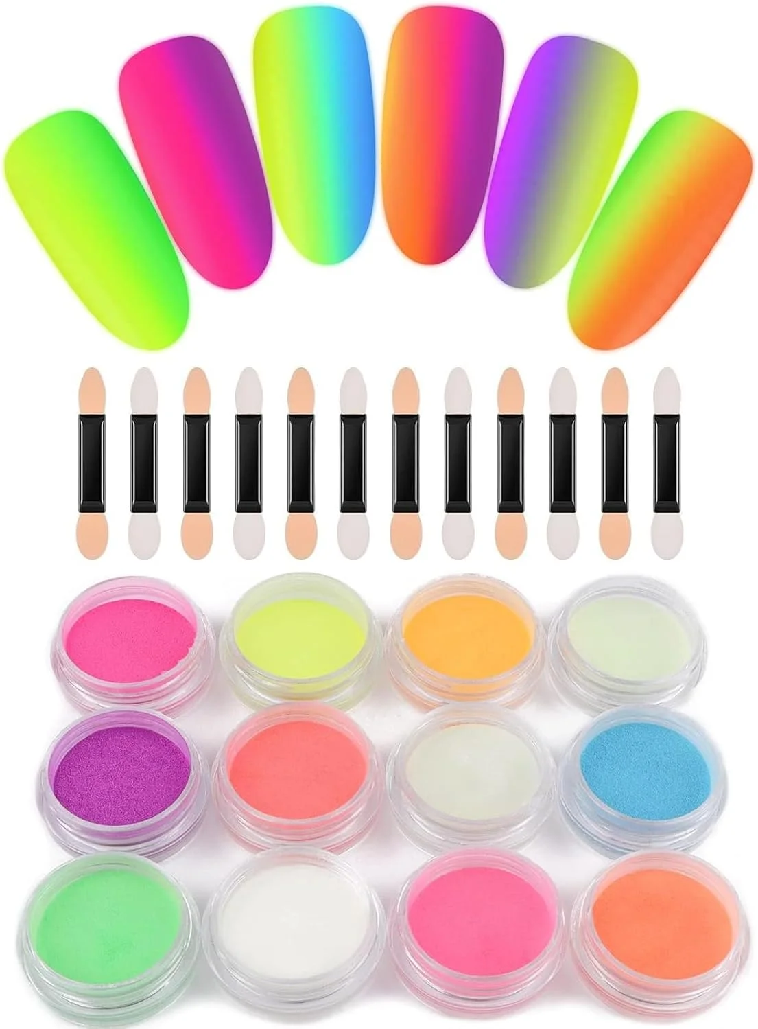 پودر رنگدانه‌ شب‌تاب ناخن Kalolary، 12 جعبه، پودر سایه چشم رنگ نئون، رنگ‌دهنده مات فلورسنت درخشان در آرایش تیره