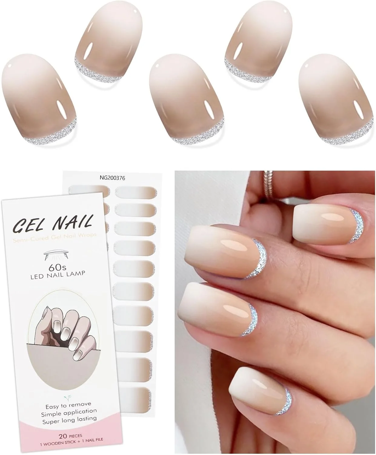 فویل ناخن JMEOWIO، اکلیل سفید، فویل های ناخن ژلی خود چسب، برچسب ناخن، لوازم جانبی طراحی ناخن برای سخت شدن با اشعه ماوراء بنفش