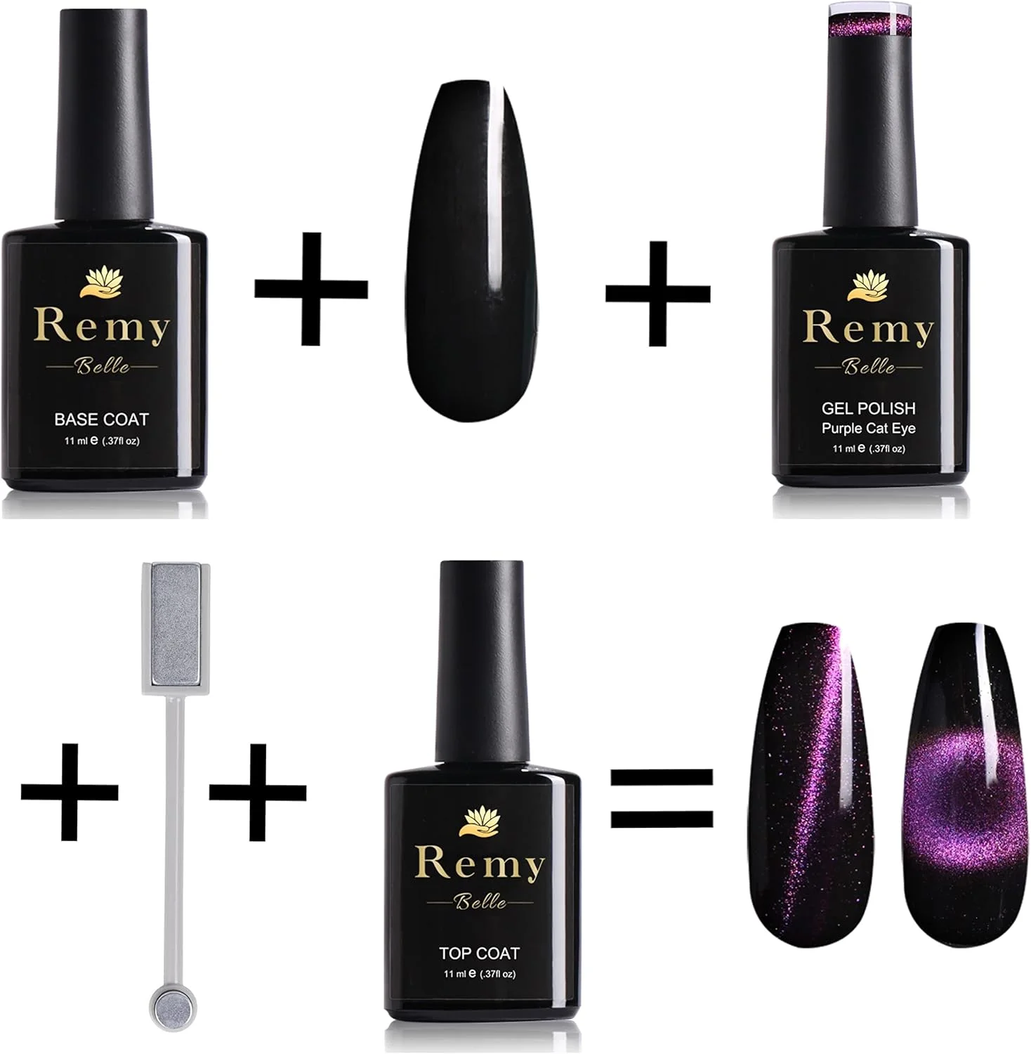 لاک ژل رمی بل، کت آی بنفش به همراه آهنربا، 11 میلی لیتر (نیاز به خشک شدن زیر دستگاه UV/LED و یک رنگ تیره به عنوان زمینه برای رسیدن به جلوه تصویر)