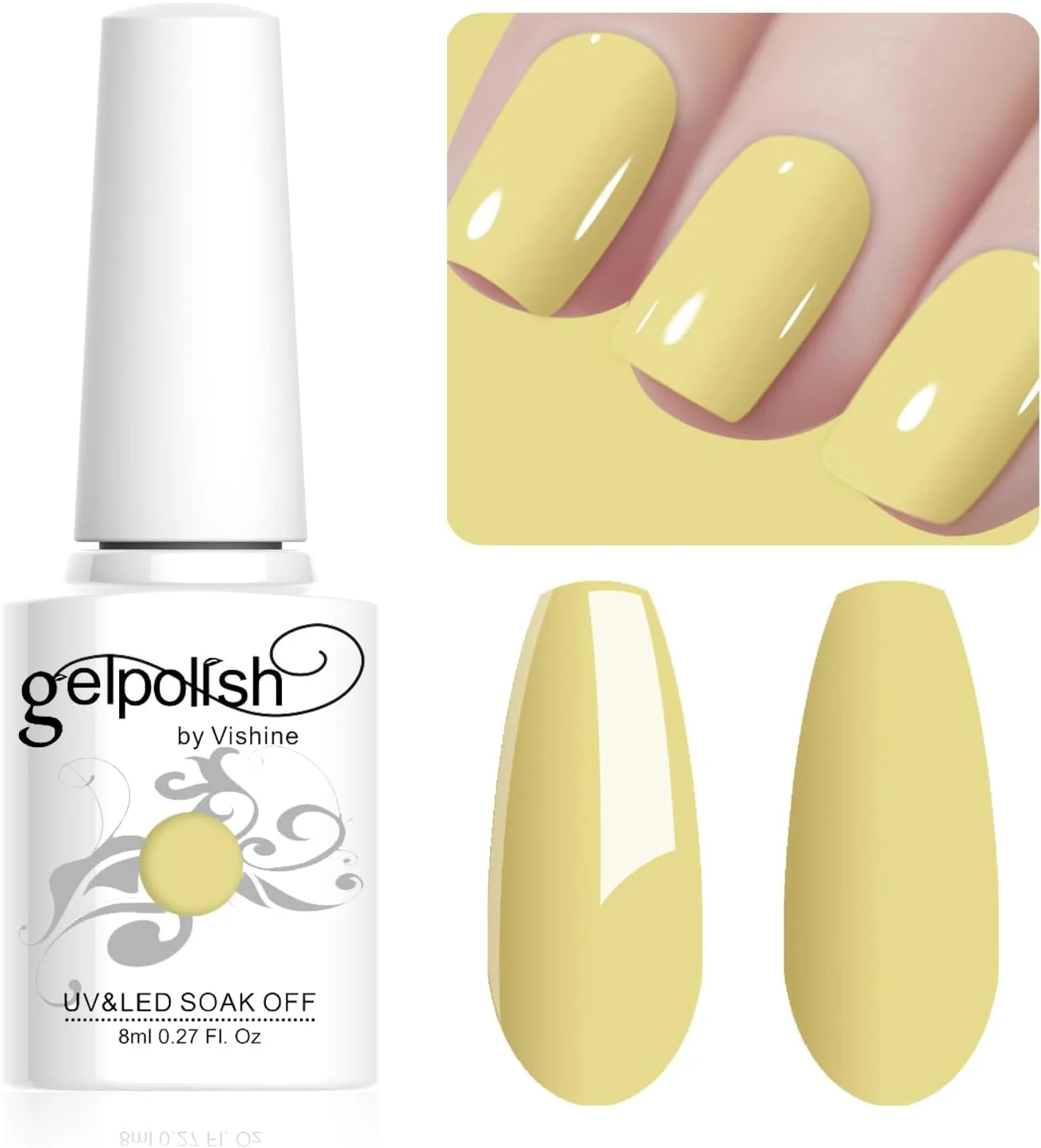 لاک ژل ناخن ویشین 8 میلی لیتر، 1 عدد لاک ژل رنگ زرد روشن، ماندگاری طولانی، لاک ژل خیساندنی پاییزی، طراحی ناخن، مانیکور، سالن در خانه، L001