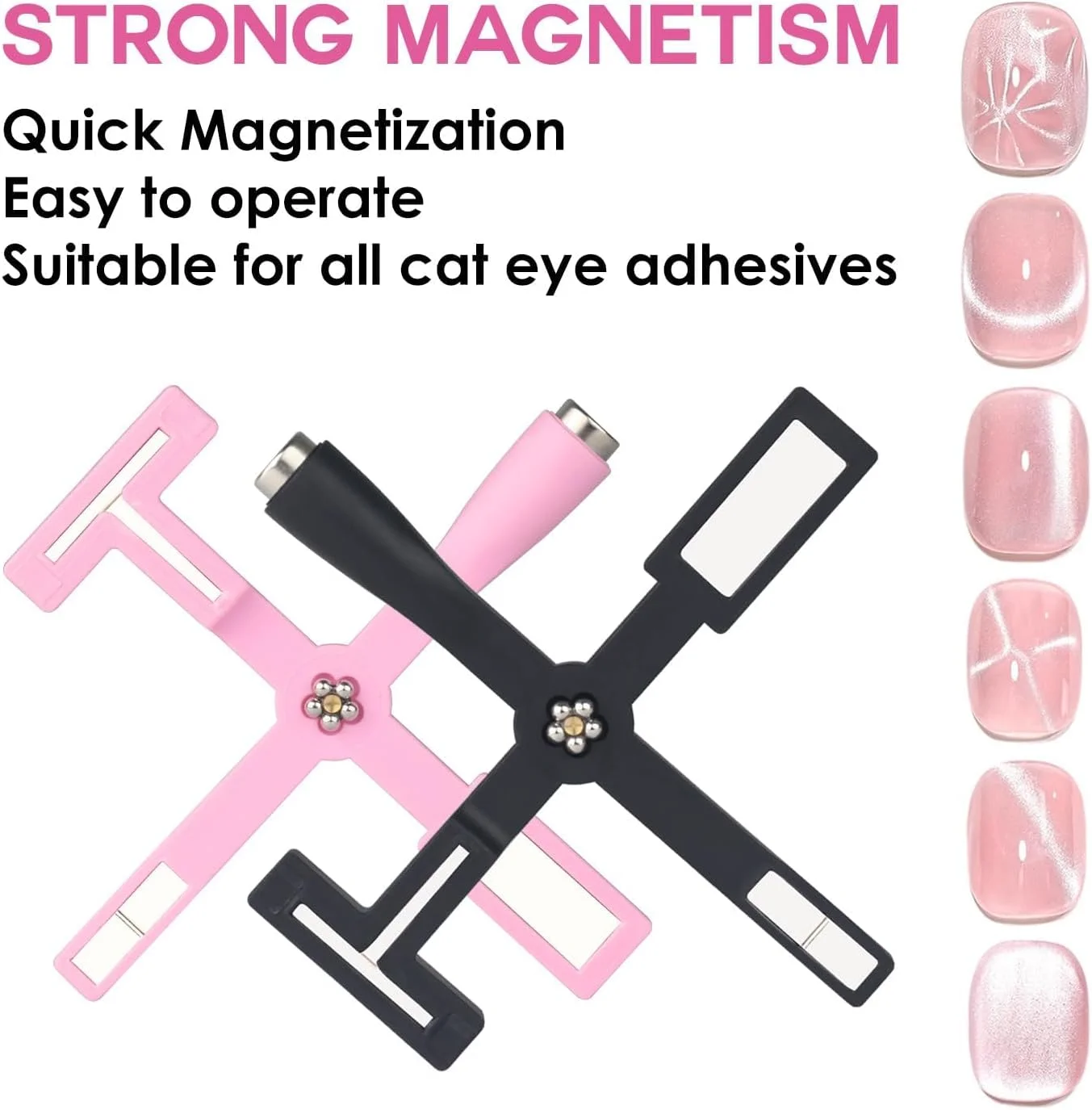 آهنربای ناخن ریان، ابزار مغناطیسی چشم گربه ای 5 در 1، چوب مغناطیسی چند منظوره لاک ژل ناخن، ابزار طراحی ناخن برای سالن، استودیو، مانیکور خانگی، هنر ناخن DIY (مشکی)