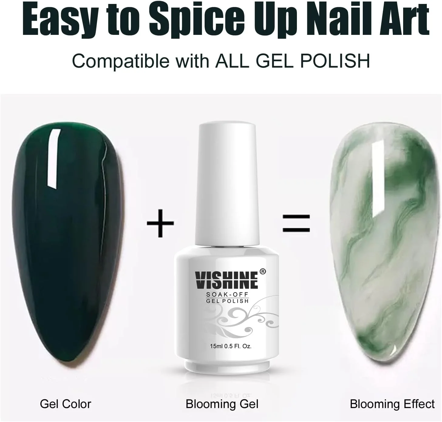 لاک ژل شکوفه دهنده ویشاین، 15 میلی لیتر، ژل یو وی ال ای دی شفاف برای طراحی ناخن با اثر پخش شوندگی، طرح مرمر، سنگ طبیعی، آبرنگی، چاپ گل