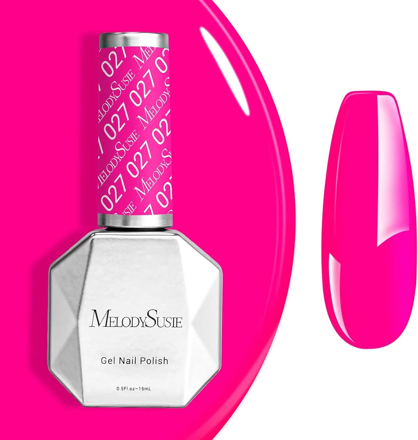 لاک ژل صورتی نئون MelodySusie، 15 میلی لیتر، لاک ژل صورتی روشن مناسب طراحی ناخن، قابل استفاده در سالن و منزل - 027