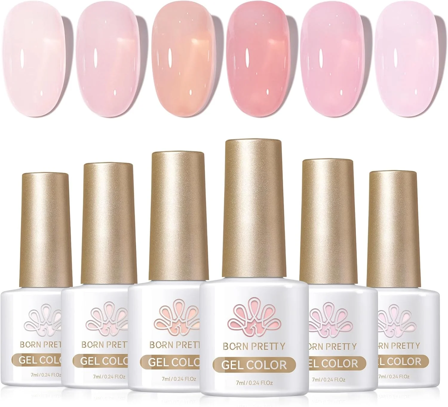 لاک ژل ژله ای صورتی بورن پریتی، لاک ژل صورتی هلویی، نیمه شفاف، لاک ژل شیری و طبیعی، ست طراحی ناخن، مانیکور، کیت DIY، مناسب استفاده در خانه و سالن، 6 عددی