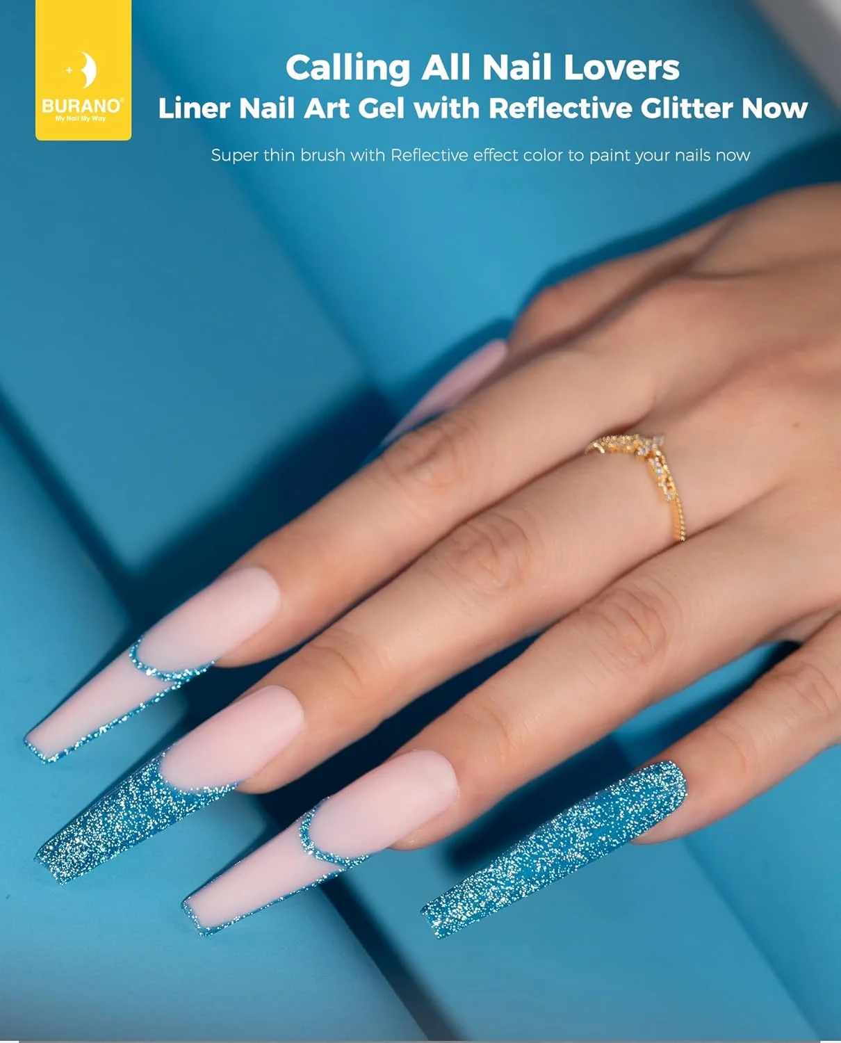 لاک ناخن ژلی بورانو، طراحی ناخن ژلی 8 میلی لیتری، لاک طراحی ناخن، لاک ناخن کروم متالیک هولوگرافیک، لاک ناخن ژلی فرانسوی (LX14)