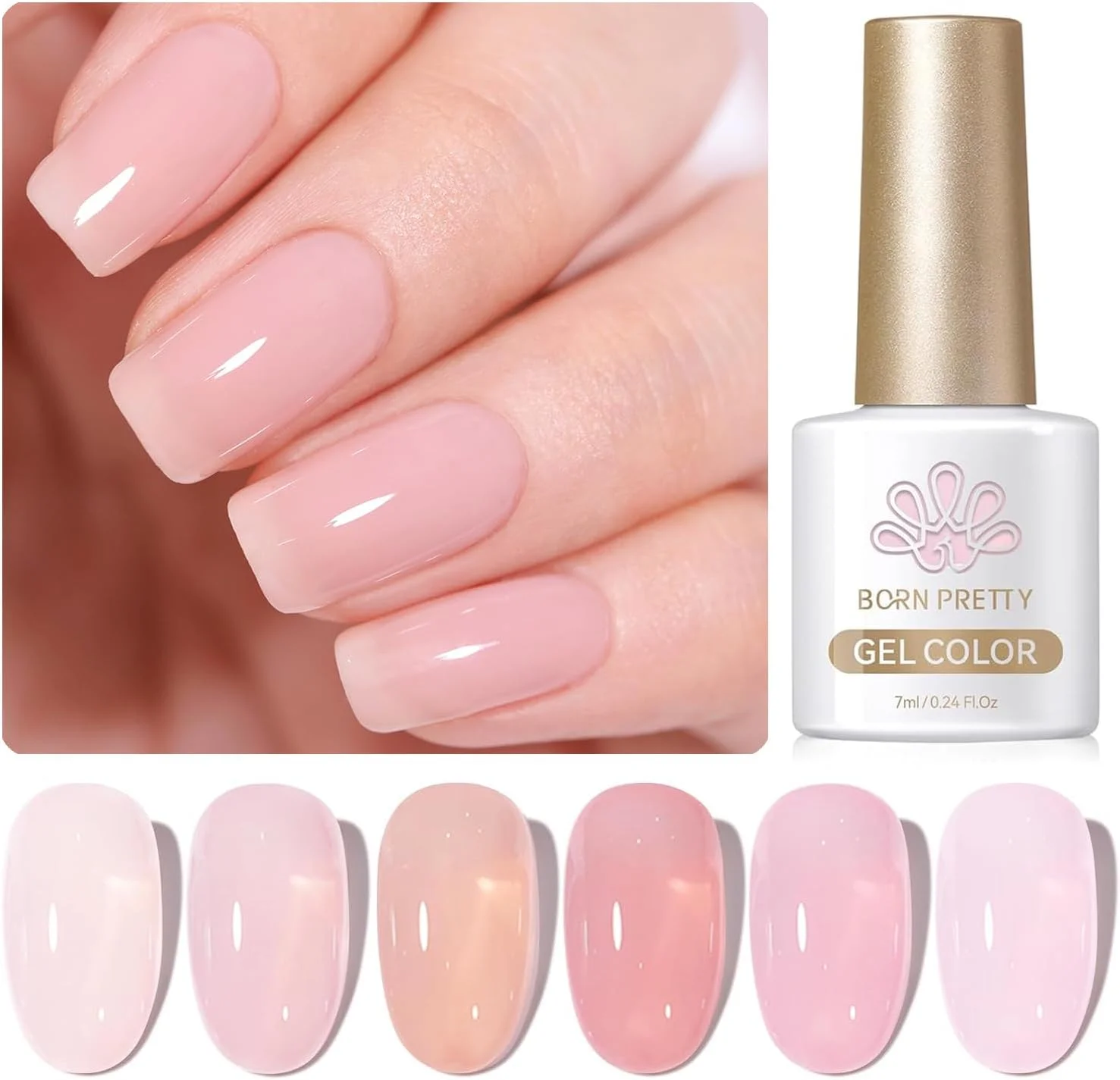 لاک ژل ژله ای صورتی بورن پریتی، لاک ژل صورتی هلویی، نیمه شفاف، لاک ژل شیری و طبیعی، ست طراحی ناخن، مانیکور، کیت DIY، مناسب استفاده در خانه و سالن، 6 عددی