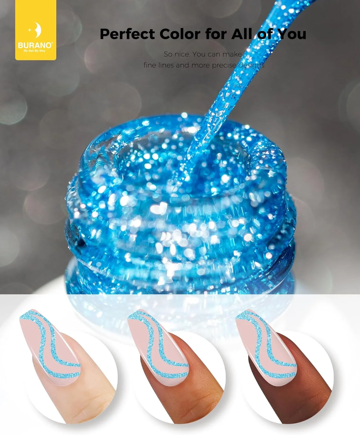 لاک ناخن ژلی بورانو، طراحی ناخن ژلی 8 میلی لیتری، لاک طراحی ناخن، لاک ناخن کروم متالیک هولوگرافیک، لاک ناخن ژلی فرانسوی (LX14)