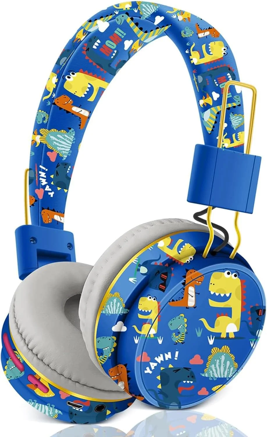 هدفون بی‌سیم کودکانه Azonee، طرح دایناسور آبی، بلوتوث با میکروفون، هدفون کودک نوپا برای سن 2 سال به بالا، سازگار با آیپد/تبلت فایر
