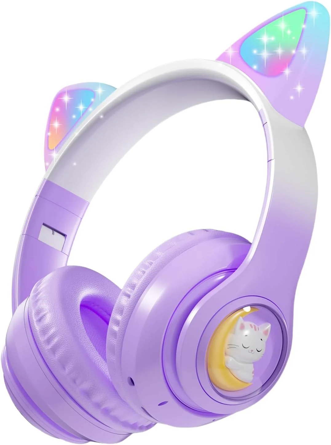هدفون بی سیم کودکانه با گوش گربه ای LED روشن شونده، هدفون بلوتوثی رو گوشی با تغییر رنگ، کنترل صدا، تاشو، مناسب کودکان/دختران/مدرسه/کریسمس (بنفش) هدفون بی سیم کودکانه با گوش گربه ای LED روشن شونده، هدفون بلوتوثی رو گوشی با تغییر رنگ، کنترل صدا، تاشو، مناسب کودکان/دختران/مدرسه/کریسمس (بنفش)