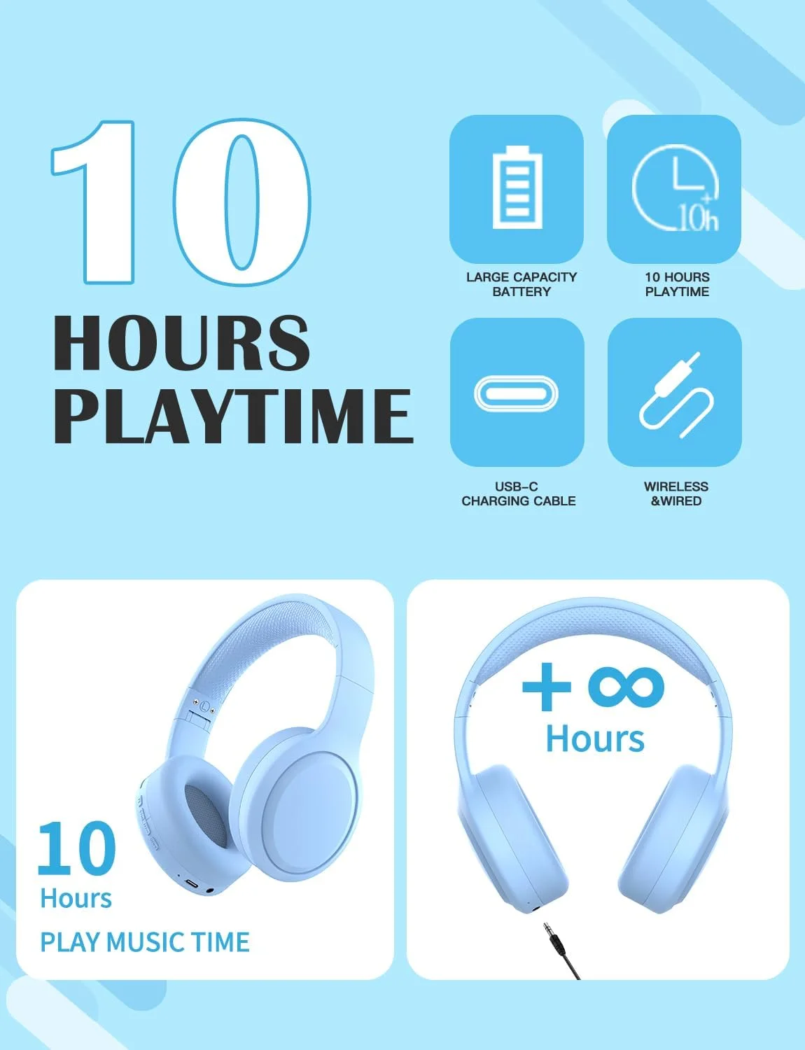 هدفون بلوتوثی کودکانه، هدفون بی سیم قابل حمل برای کودکان، بلوتوث 5.1، هدفون بلوتوثی با میکروفون، صدای استریو، هدفون تاشو روگوشی برای کودکان/مدرسه/آیپد/تبلت (آبی)