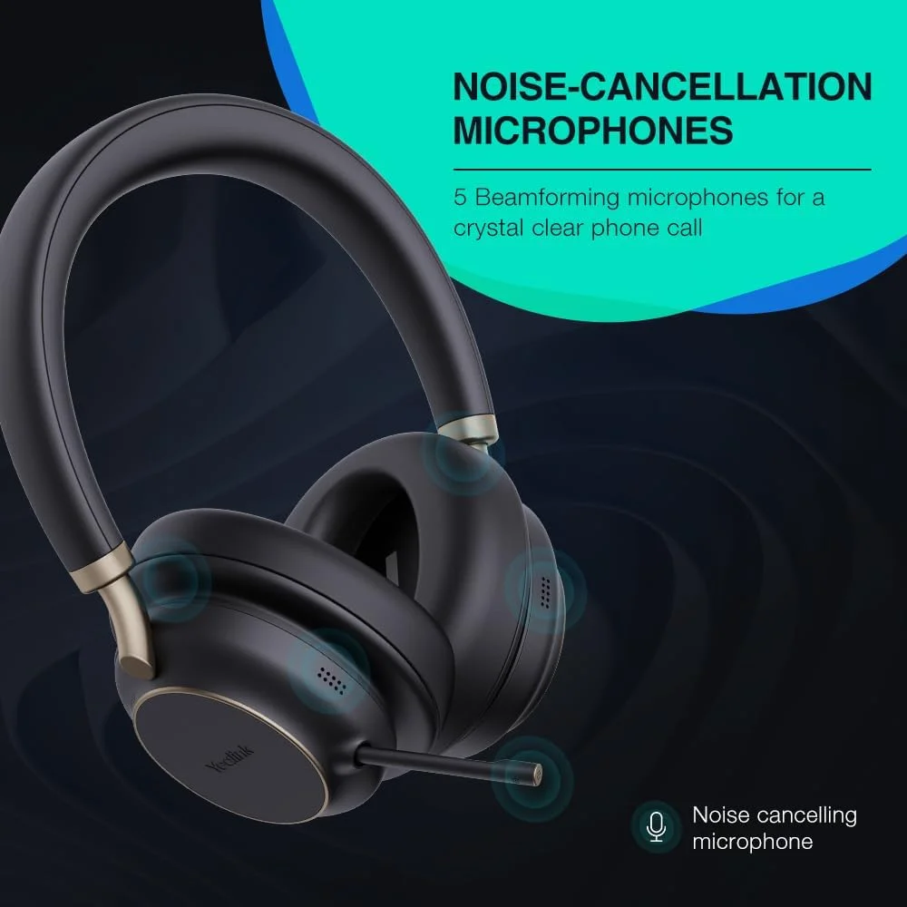 هدست بلوتوث Yealink BH76 Plus، هدست بی سیم با میکروفون برای کامپیوتر، حذف نویز فعال، بازوی میکروفون مخفی جمع شونده، سازگار با کامپیوتر و مک، کار با Teams (دارای گواهی)، Zoom و غیره