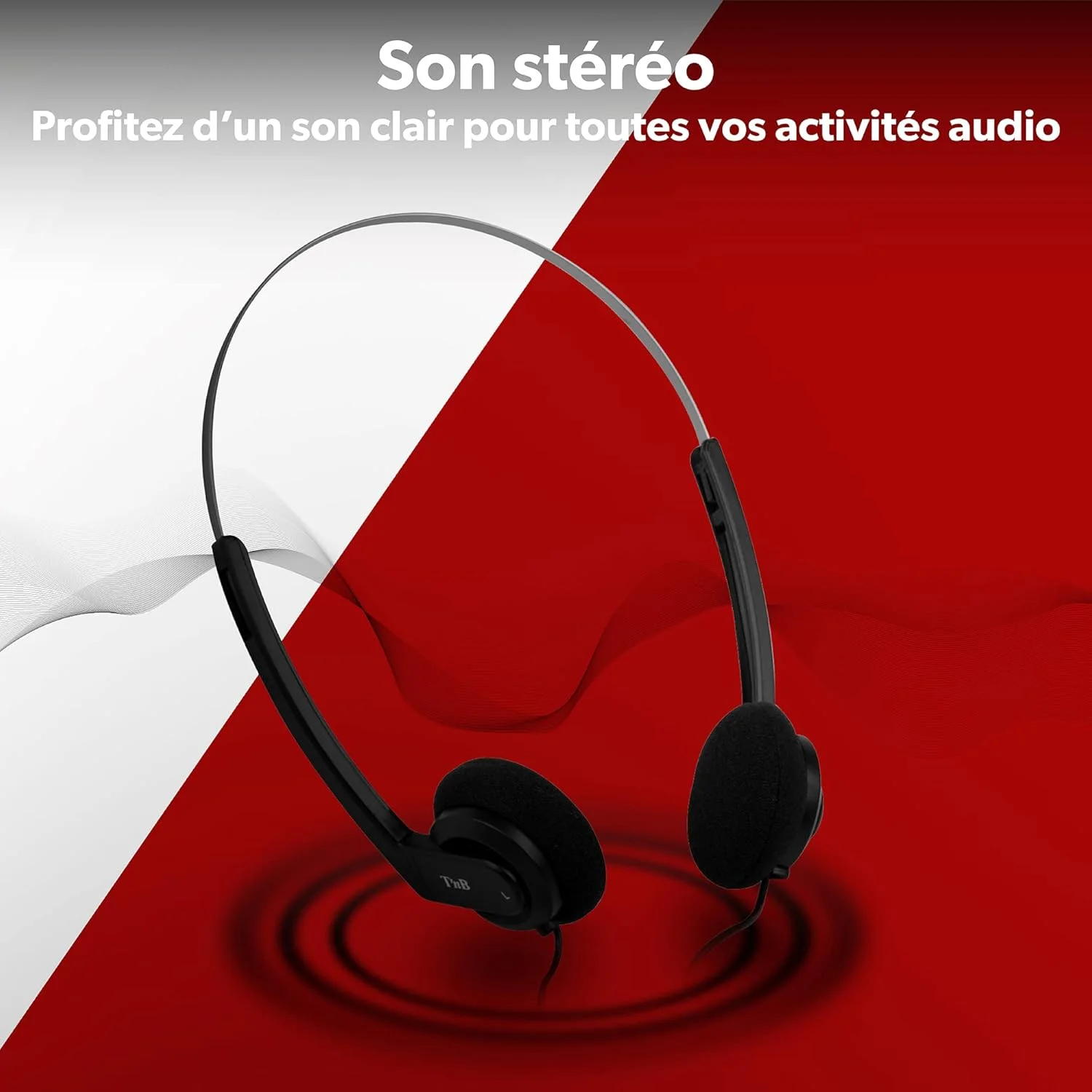 هدفون سیمی T'nB Arko برای کامپیوتر، گوشی هوشمند، مک، تبلت، استریو جهانی، هدبند قابل تنظیم، فوق العاده سبک و راحت، جک طلایی 3.5 میلی متری، ارگونومیک، کابل 1.10 متری - مشکی