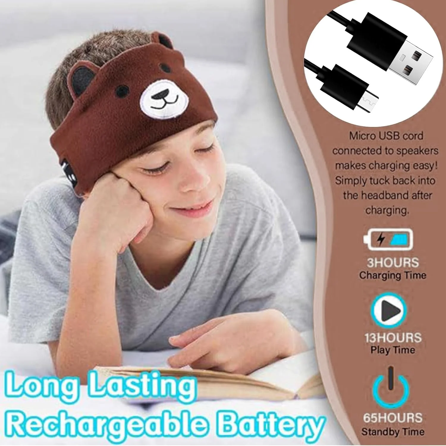 هدفون روگوشی بی سیم بچه گانه با هدبند برای مسافرت، محدود کننده صدا با بلندگوهای نازک و گوشی های هدبند فوق العاده نرم برای کودکان نوپا، هدیه کریسمس کودکان (خرس) هدفون روگوشی بی سیم بچه گانه با هدبند برای مسافرت، محدود کننده صدا با بلندگوهای نازک و گوشی های هدبند فوق العاده نرم برای کودکان نوپا، هدیه کریسمس کودکان (خرس)