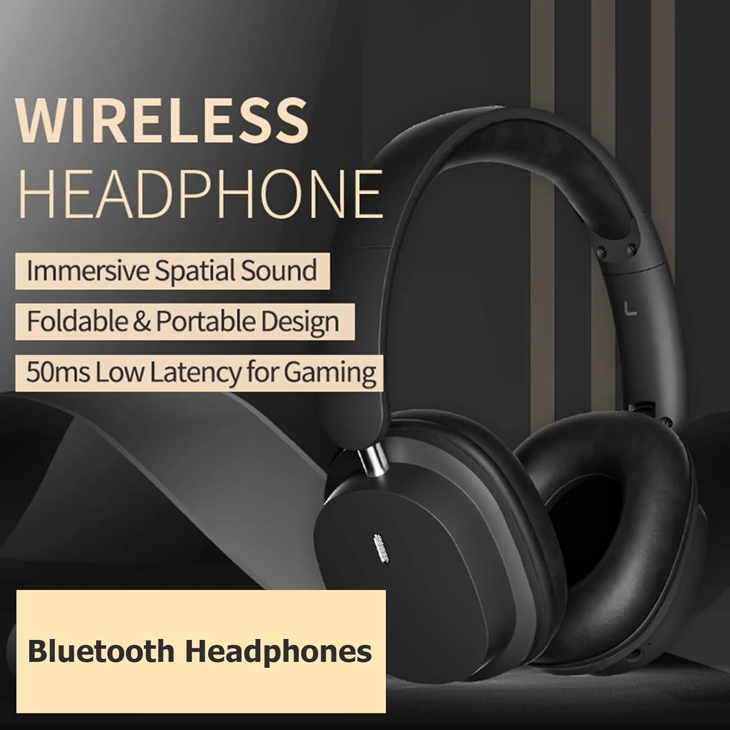 هدفون بلوتوثی رو گوشی HiFi استریو تاشو بی سیم با میکروفون حذف نویز برای خانه، دفتر کار و مسافرت (مشکی)