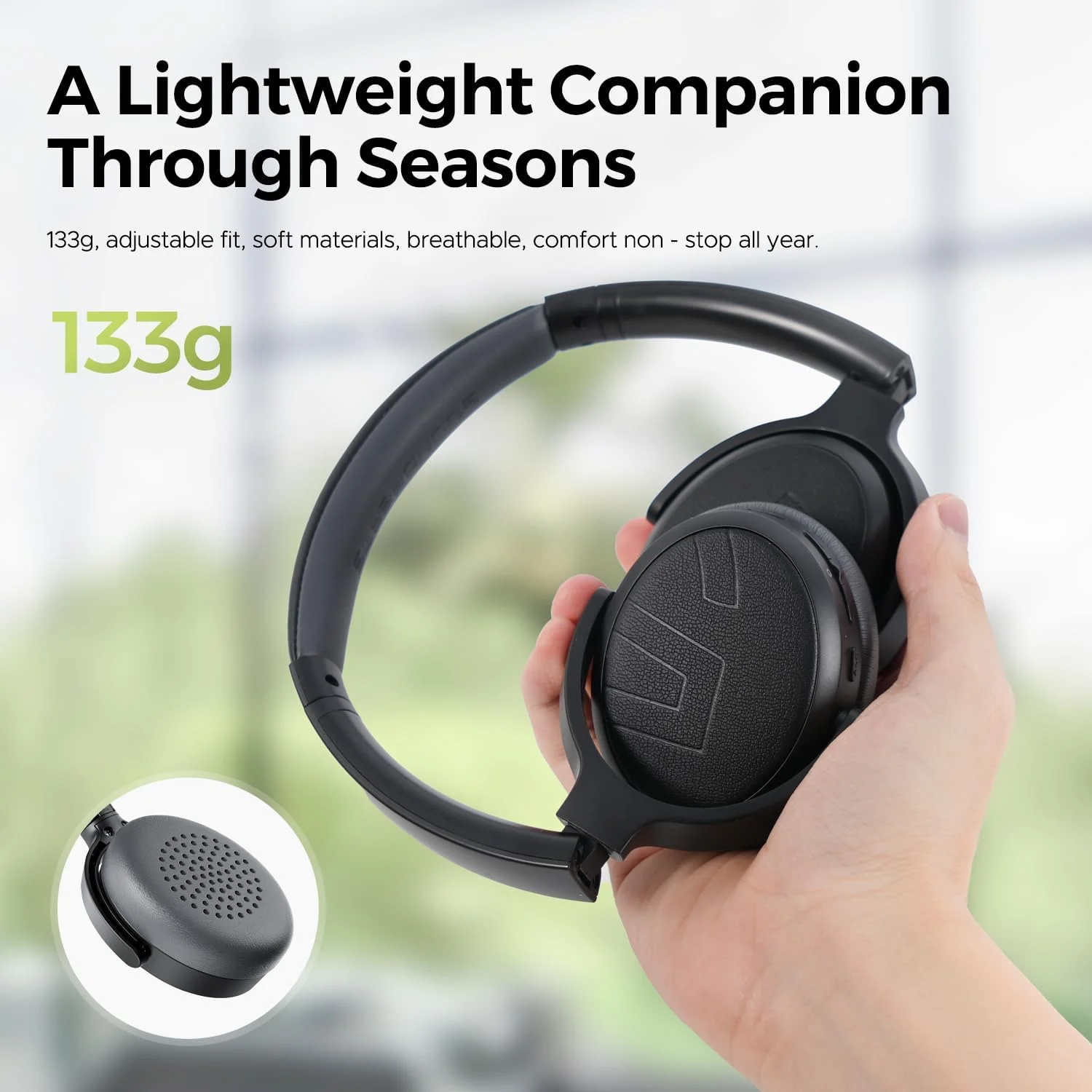 هدفون روگوشی حذف نویز فعال هایبرید SOUNDPEATS Space Lite، هدست بی سیم تاشو بلوتوث 5.4، زمان پخش 45.5 ساعته، درایورهای 30 میلی متری روی گوشی با صدای فضایی، شارژ سریع