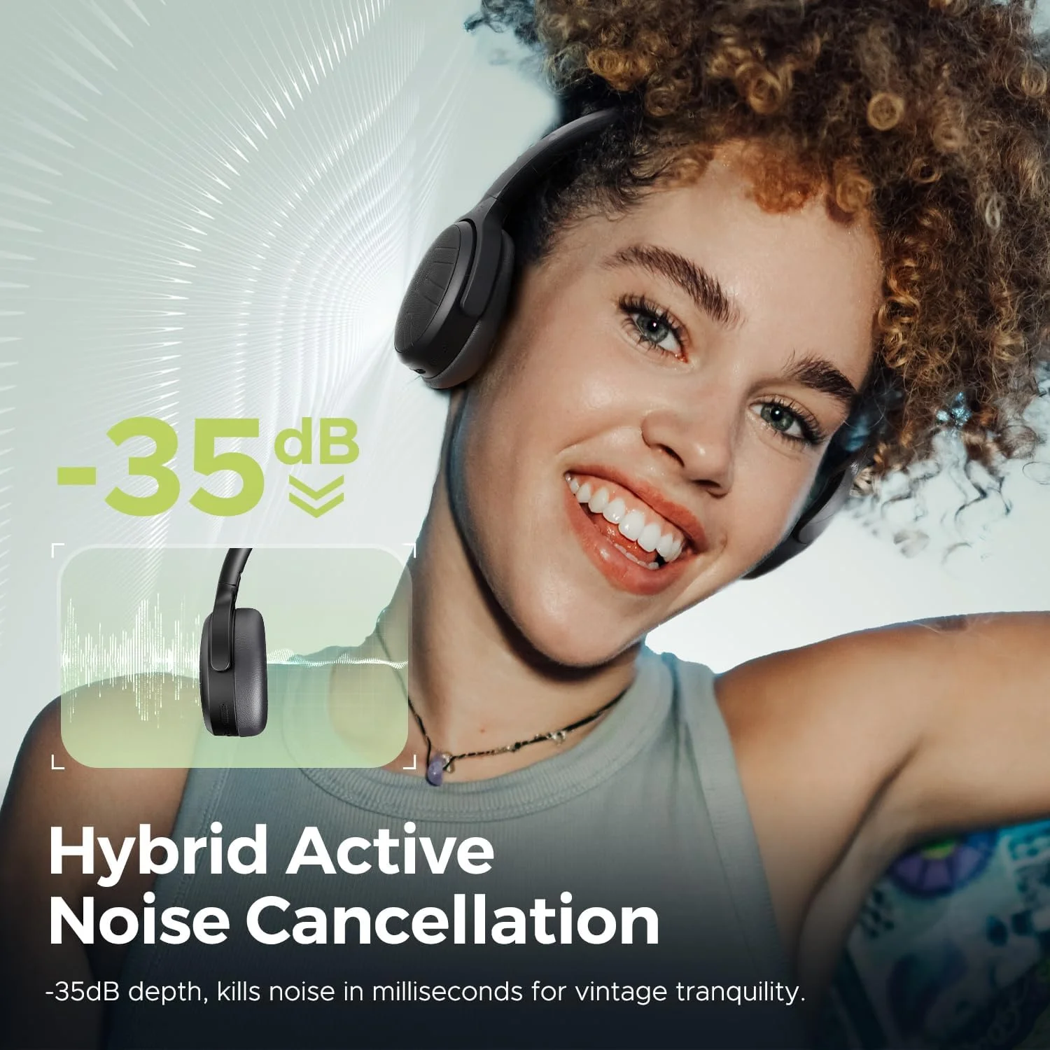 هدفون روگوشی حذف نویز فعال هایبرید SOUNDPEATS Space Lite، هدست بی سیم تاشو بلوتوث 5.4، زمان پخش 45.5 ساعته، درایورهای 30 میلی متری روی گوشی با صدای فضایی، شارژ سریع