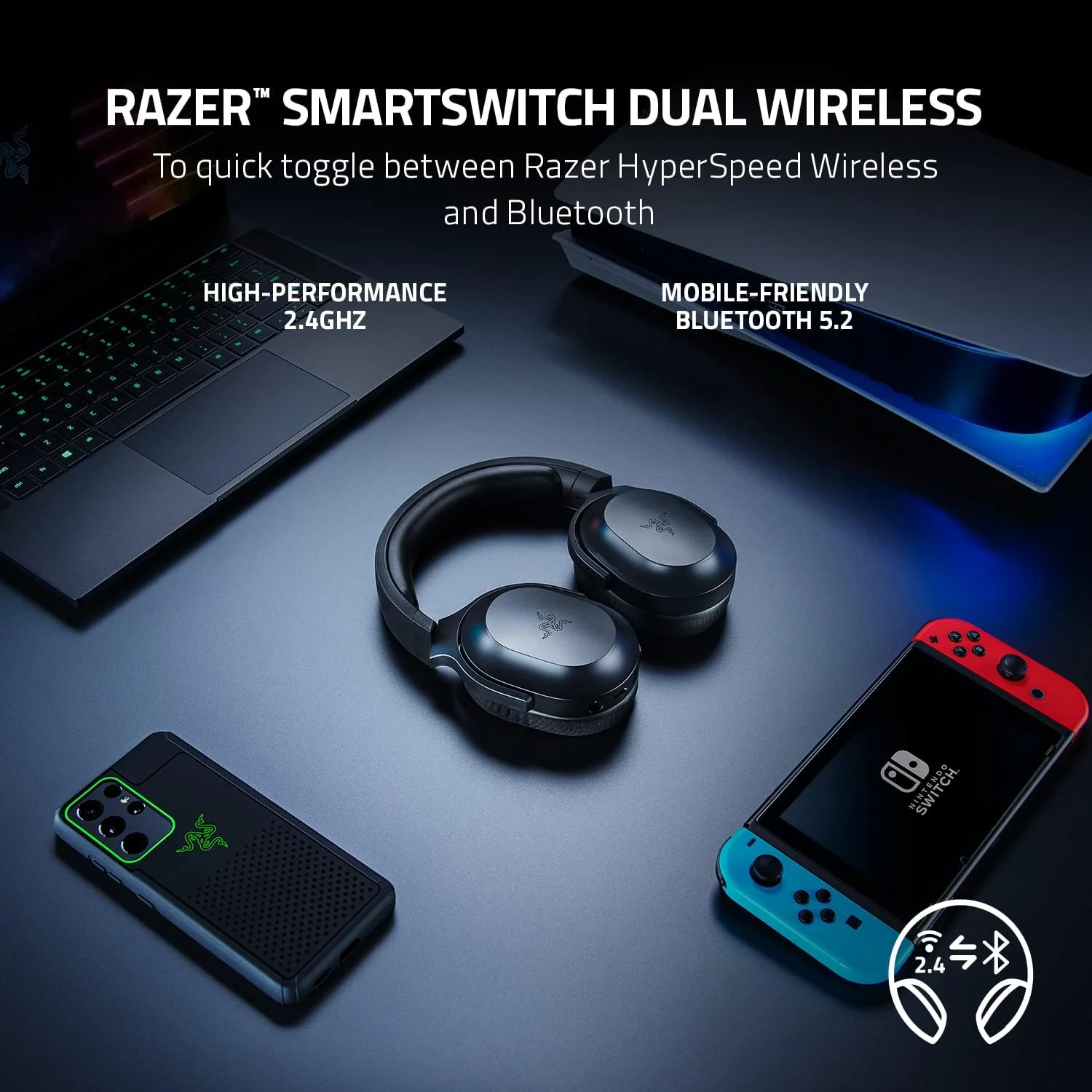 هدست گیمینگ و موبایل بی‌سیم Razer Barracuda X (PC، PlayStation، Switch، Android، iOS): بی‌سیم 2.4 گیگاهرتز + بلوتوث - سبک وزن - درایورهای 40 میلی‌متری - میکروفون جداشدنی - باتری 50 ساعته - مشکی