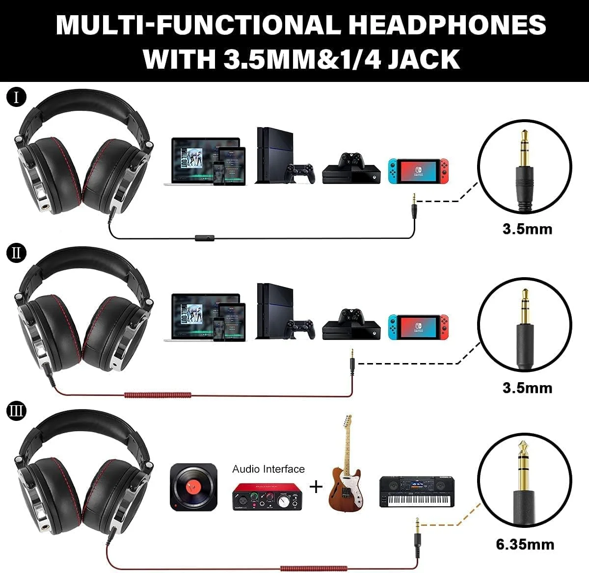 هدفون روگوشی OneOdio Hi-Res برای مانیتورینگ و میکس استودیویی، عایق صدا، گوشی های چرمی پروتئینی، واحد درایور 50 میلی متری، هدفون سیمی برای آمپلی فایر گیتار کیبورد (Pro-50 مشکی) هدفون روگوشی OneOdio Hi-Res برای مانیتورینگ و میکس استودیویی، عایق صدا، گوشی های چرمی پروتئینی، واحد درایور 50 میلی متری، هدفون سیمی برای آمپلی فایر گیتار کیبورد (Pro-50 مشکی)