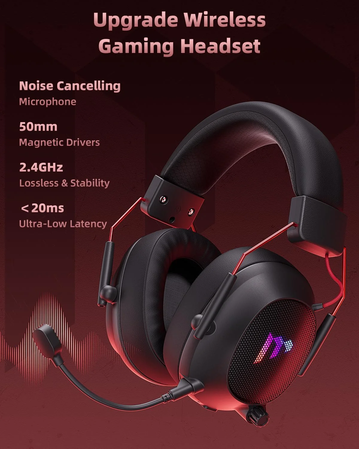 هدست گیمینگ بی‌سیم 2.4 گیگاهرتزی Mytrix با میکروفون جداشدنی حذف نویز برای PC/PS5/PS4/Switch/Mac، هدفون‌های سیمی تاشو با نور RGB، هدفون‌های دور گوشی 2.4 گیگاهرتز/بلوتوث/3.5 میلی‌متری، صدای فراگیر