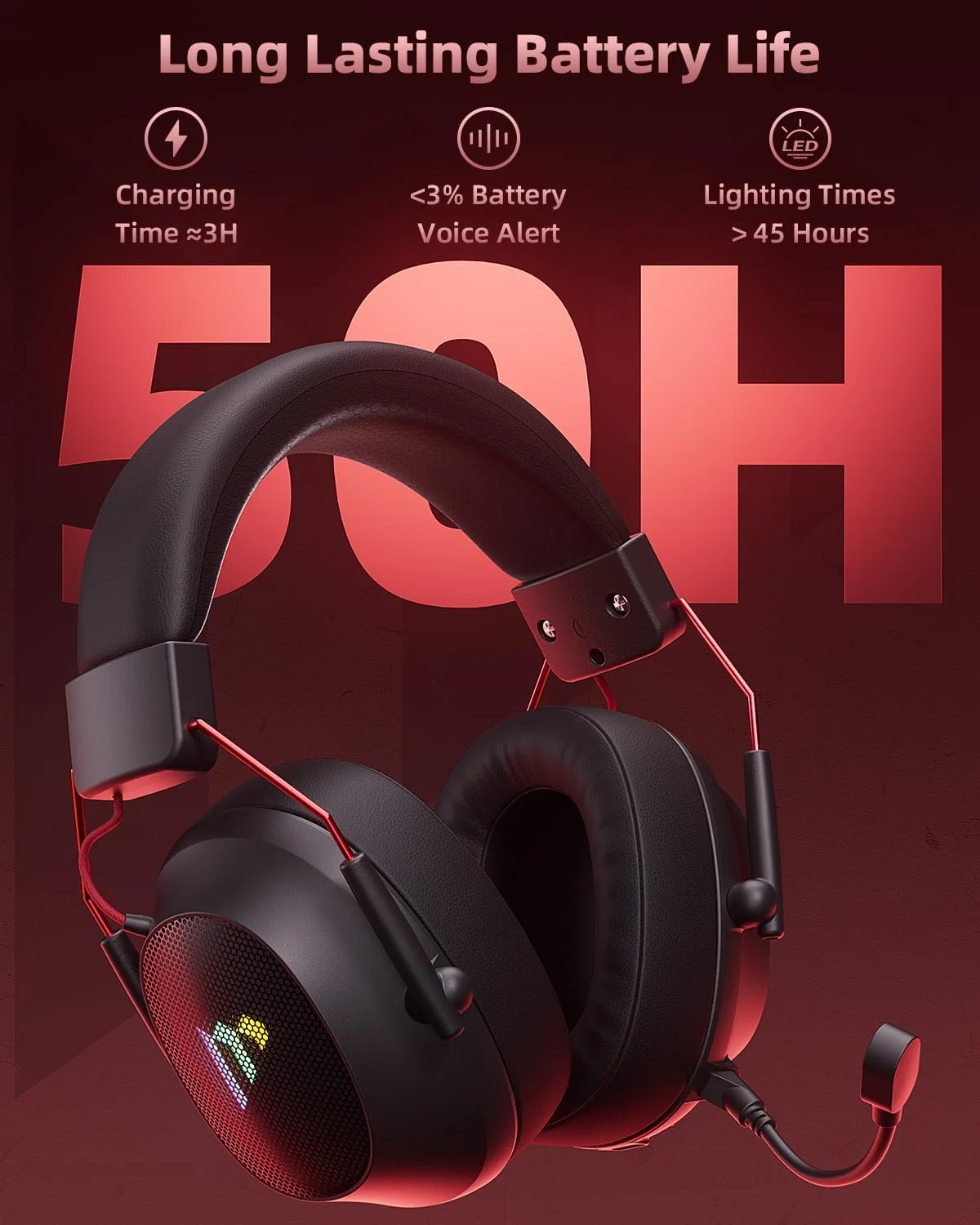 هدست گیمینگ بی‌سیم 2.4 گیگاهرتزی Mytrix با میکروفون جداشدنی حذف نویز برای PC/PS5/PS4/Switch/Mac، هدفون‌های سیمی تاشو با نور RGB، هدفون‌های دور گوشی 2.4 گیگاهرتز/بلوتوث/3.5 میلی‌متری، صدای فراگیر