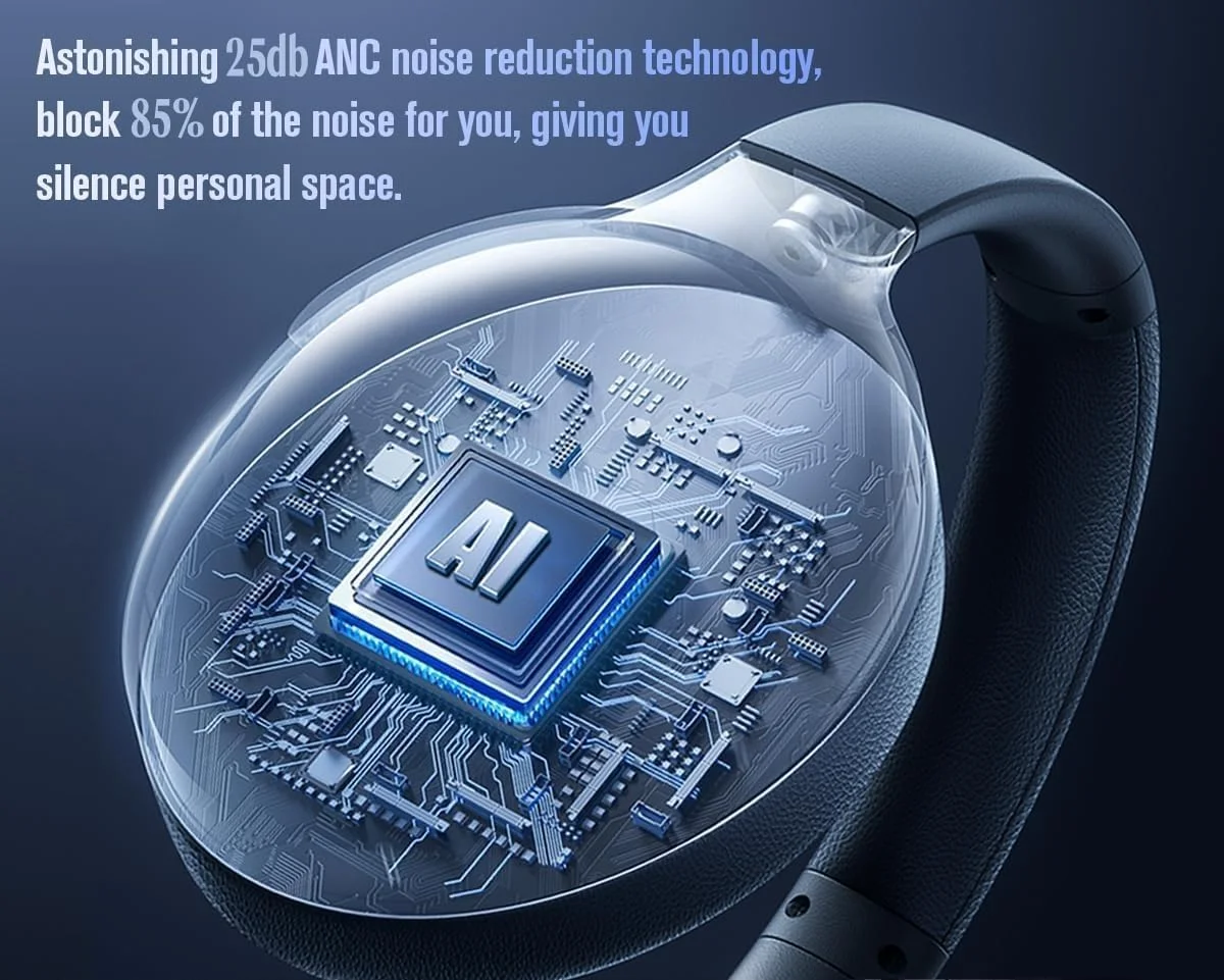 هدفون های بلوتوثی روگوشی با قابلیت حذف نویز فعال، تاشو و چرخشی، بی سیم و با سیم، دارای میکروفون برای تلفن همراه، کامپیوتر، لپ تاپ، بلوتوث نسخه 5.3 (بژ)