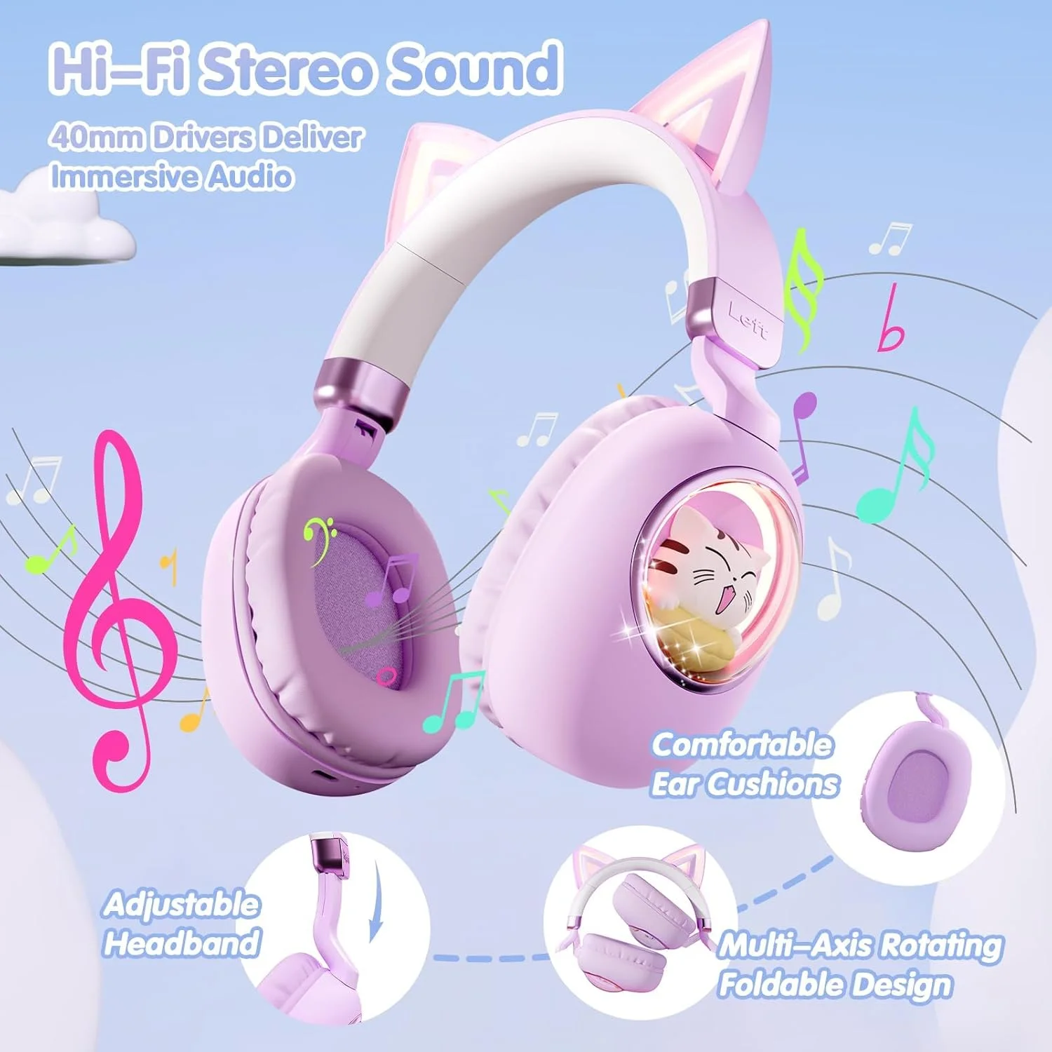 هدفون های گوش گربه ای برای کودکان، هدفون بلوتوثی 5.4 روگوشی با قابلیت حذف نویز و میکروفون 85dB با میکروفون/کارت TF، هدفون بی سیم برای یادگیری در مدرسه و مسافرت (بنفش مایل به ارغوانی) هدفون های گوش گربه ای برای کودکان، هدفون بلوتوثی 5.4 روگوشی با قابلیت حذف نویز و میکروفون 85dB با میکروفون/کارت TF، هدفون بی سیم برای یادگیری در مدرسه و مسافرت (بنفش مایل به ارغوانی)