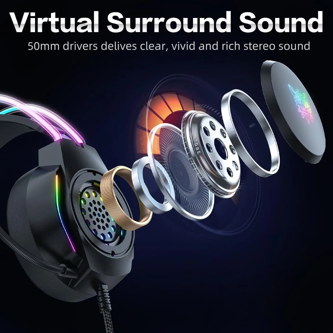 هدست گیمینگ با میکروفون حذف نویز و گوش‌های گربه‌ای، نور پس‌زمینه RGB، صدای فراگیر مجازی - برای PC، PS4&5، Xbox، Switch - هدفون سبک وزن روگوشی با هدبند قابل تنظیم خودکار (مشکی)