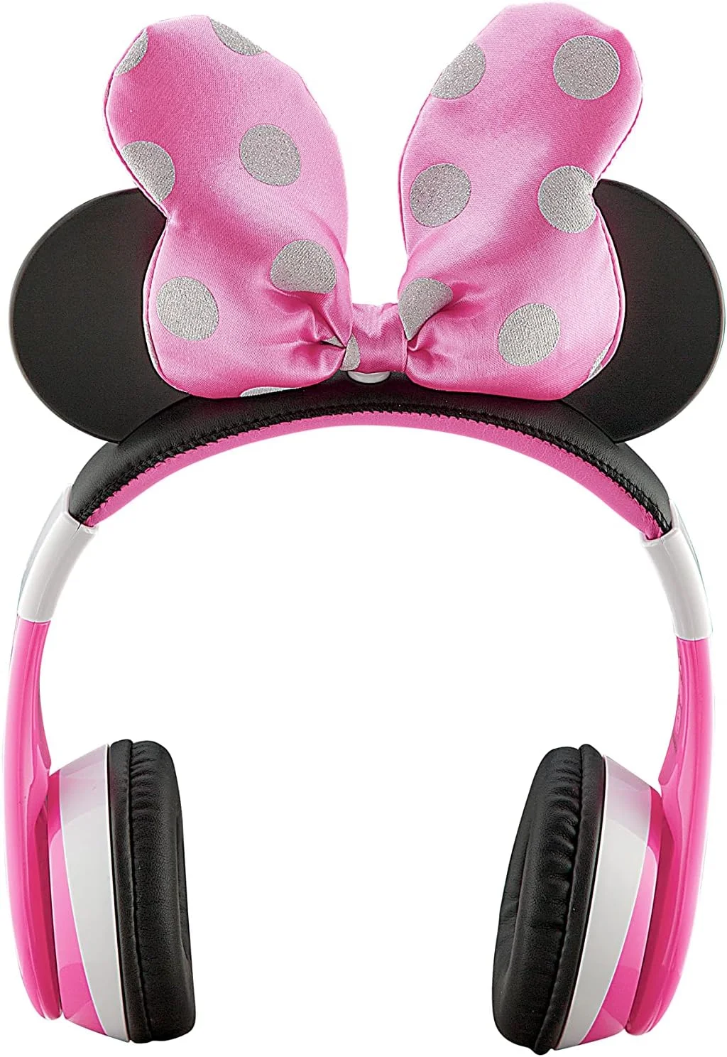 هدفون بلوتوثی کودکانه طرح مینی موس eKids، بی سیم با میکروفون به همراه کابل AUX، تاشو با صدای کاهش یافته مناسب مدرسه، خانه یا مسافرت، صورتی