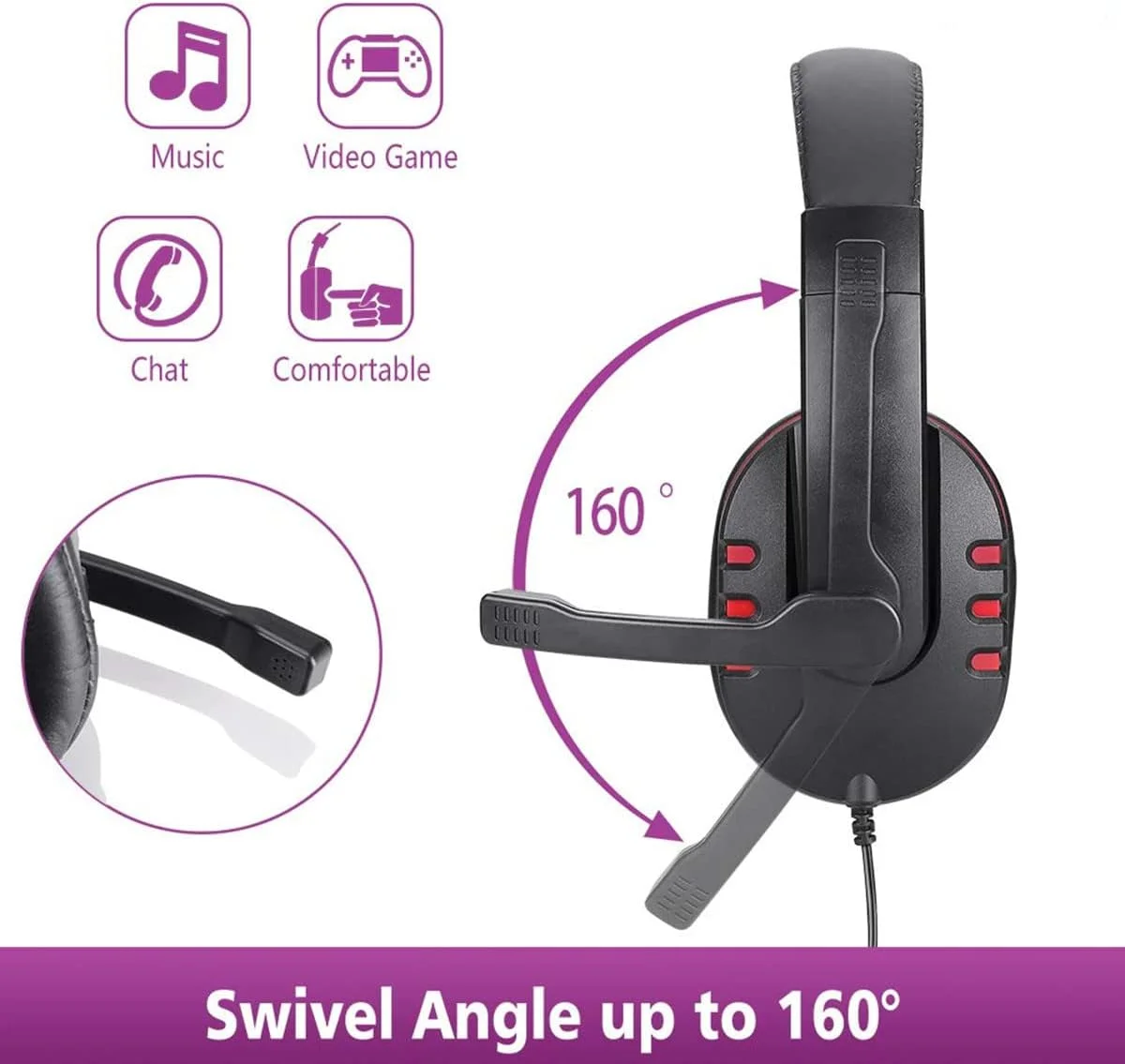 هدفون گیمینگ سیم دار 3.5 میلی متری eWINNER، هدست بازی روگوشی با میکروفون حذف نویز و کنترل صدا برای PS4، کامپیوتر، لپ تاپ، تلفن هوشمند (قرمز)