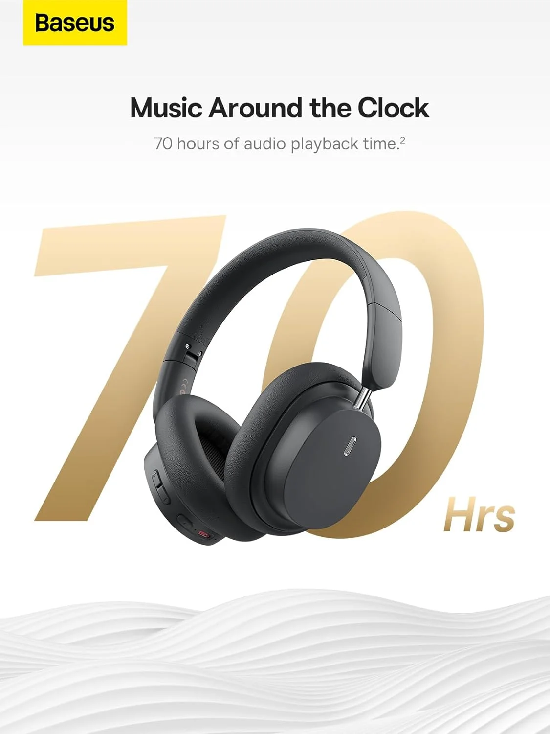 هدفون بی‌سیم Baseus Bowie D05 با میکروفون، 70 ساعت پخش، هدفون‌های بی‌سیم بلوتوثی با حالت‌های EQ، میکروفون HD داخلی، صدای استریو HiFi، بیس عمیق، گوشی‌های نرم برای تلفن/رایانه (خاکستری)