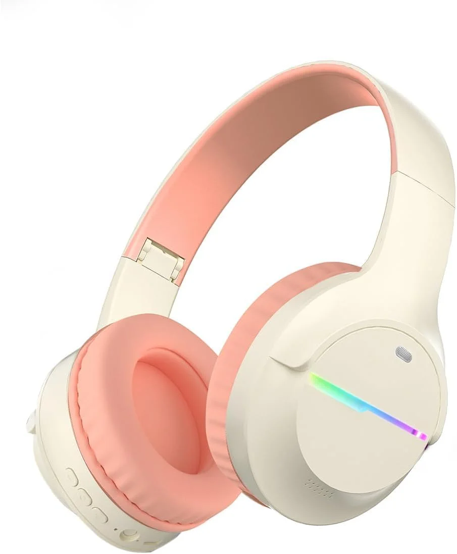 هدفون بلوتوثی بی سیم آزون، هدفون بی سیم کودکانه با چراغ های LED رنگارنگ، بلوتوث 5.3، هدست بی سیم تاشو استریو HiFi، هدفون روگوشی با میکروفون داخلی برای تلفن تبلت هواپیما