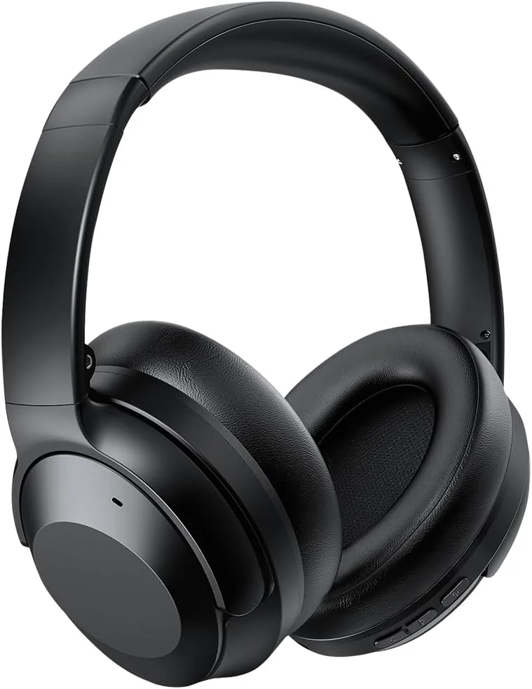 هدفون بی‌سیم بلوتوثی سبک وزن AMJ با قابلیت حذف نویز فعال - صدای استریو، گوشی‌های مموری فوم، سازگار با اکثر سیستم‌عامل‌های موبایل، تا 60 ساعت عمر باتری - مشکی