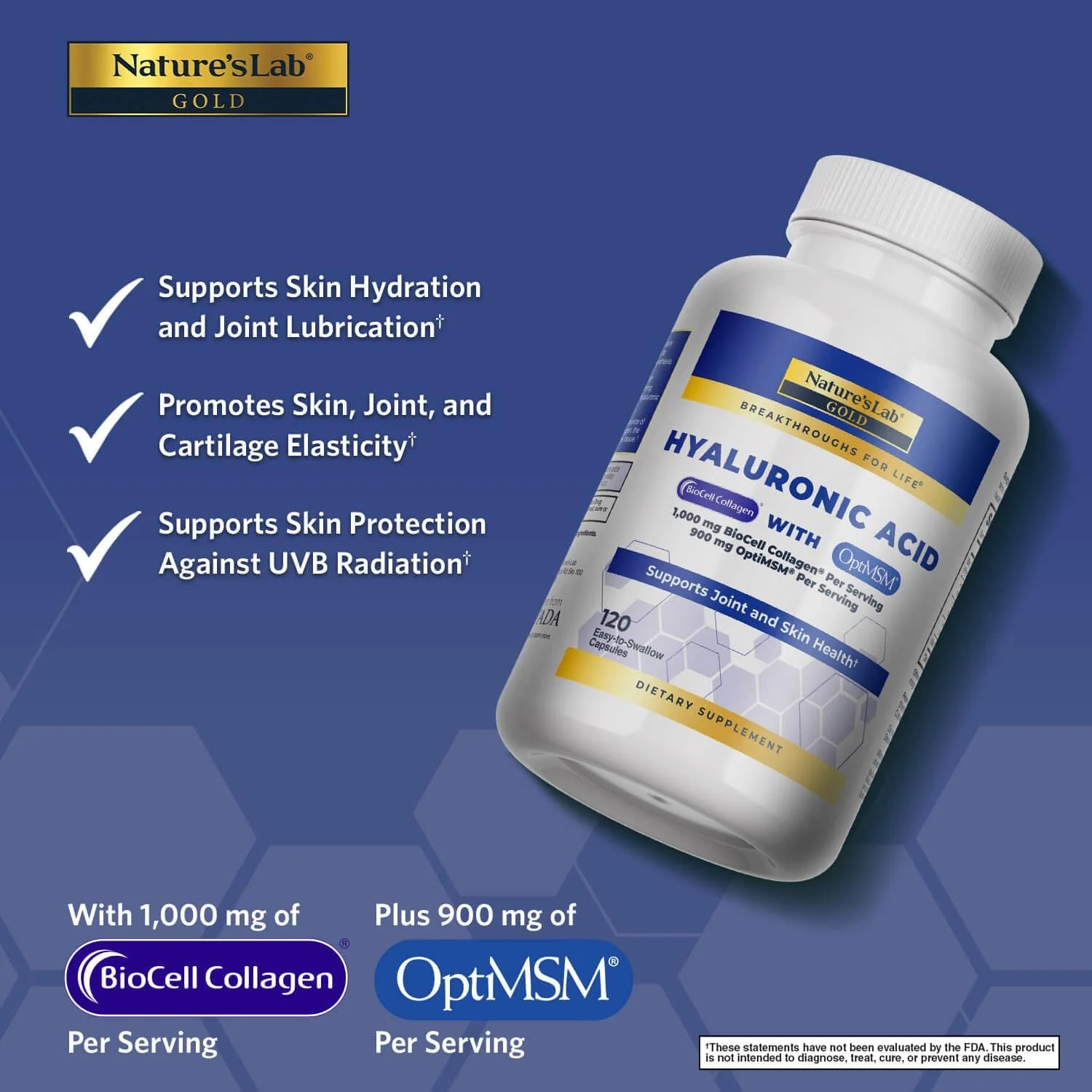 کپسول اسید هیالورونیک نیچرز لب با بیوسل کلاژن و MSM، 120 عدد کپسول اسید هیالورونیک نیچرز لب با بیوسل کلاژن و MSM، 120 عدد