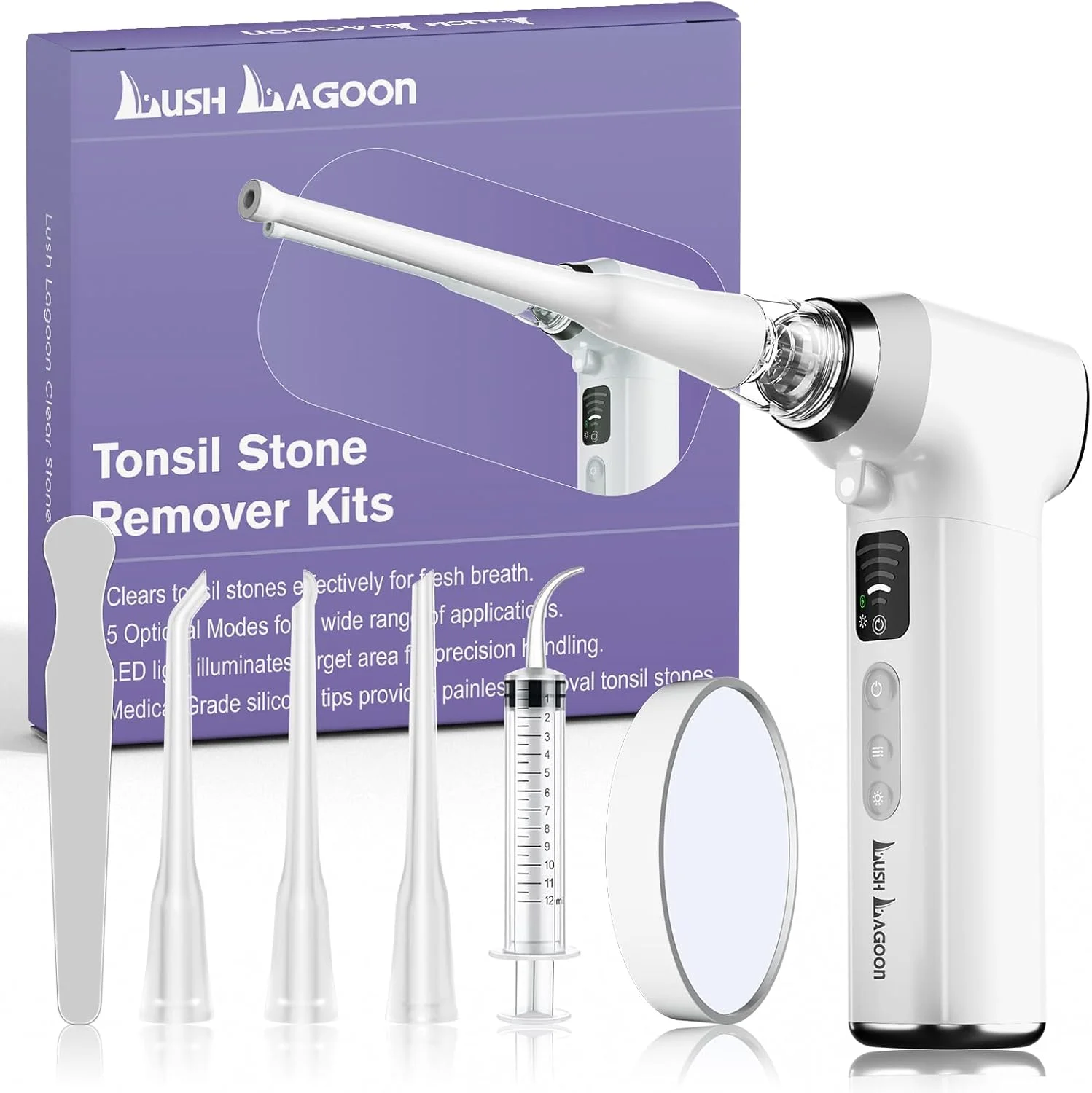 دستگاه مکش الکترونیکی سنگ لوزه LushLagoon با نور LED و آینه بزرگنمایی 5 برابری، از بین برنده بوی بد دهان