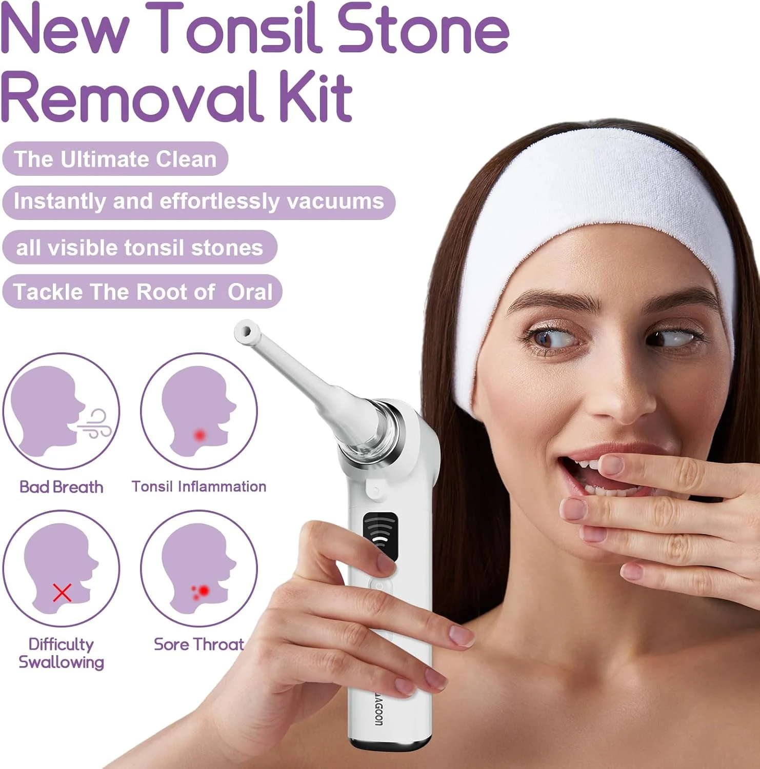 دستگاه مکش الکترونیکی سنگ لوزه LushLagoon با نور LED و آینه بزرگنمایی 5 برابری، از بین برنده بوی بد دهان