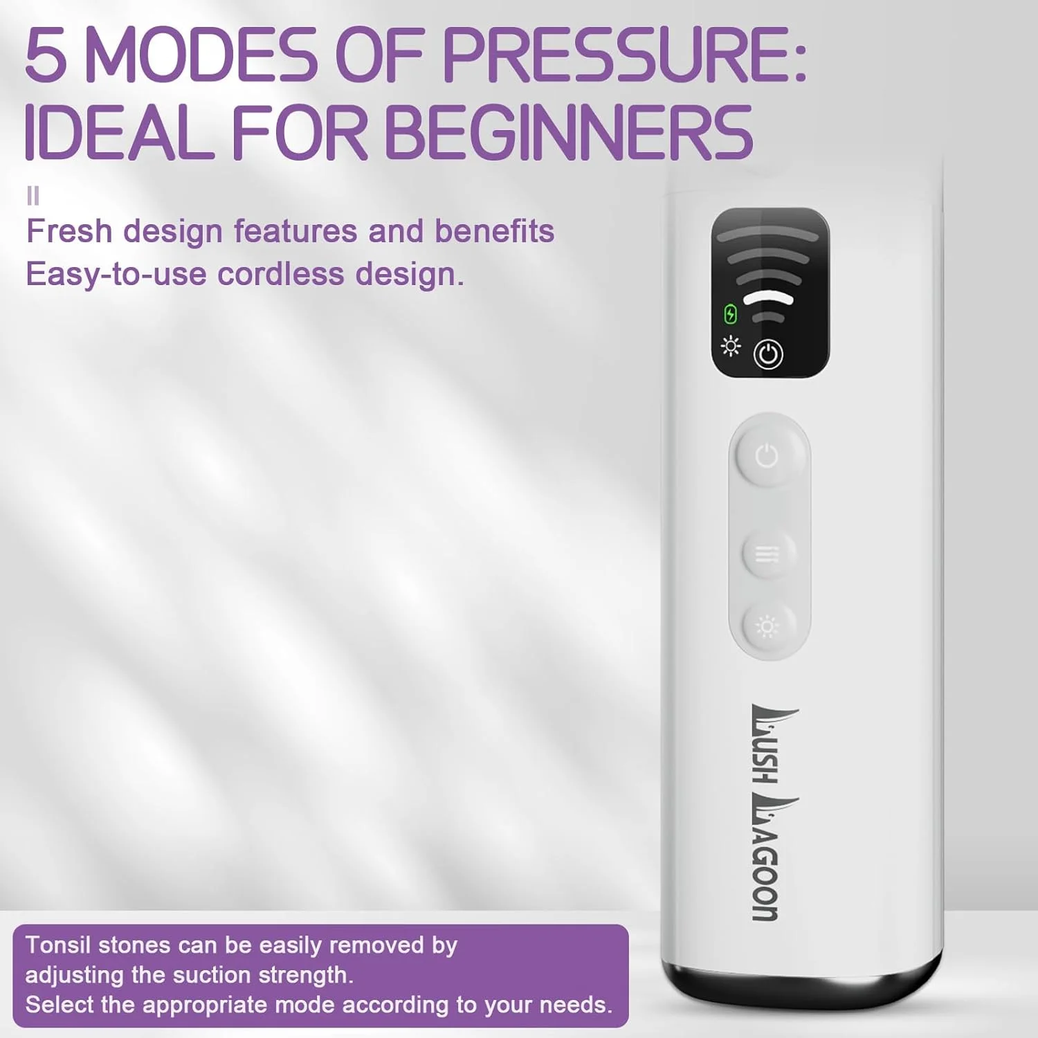 دستگاه مکش الکترونیکی سنگ لوزه LushLagoon با نور LED و آینه بزرگنمایی 5 برابری، از بین برنده بوی بد دهان