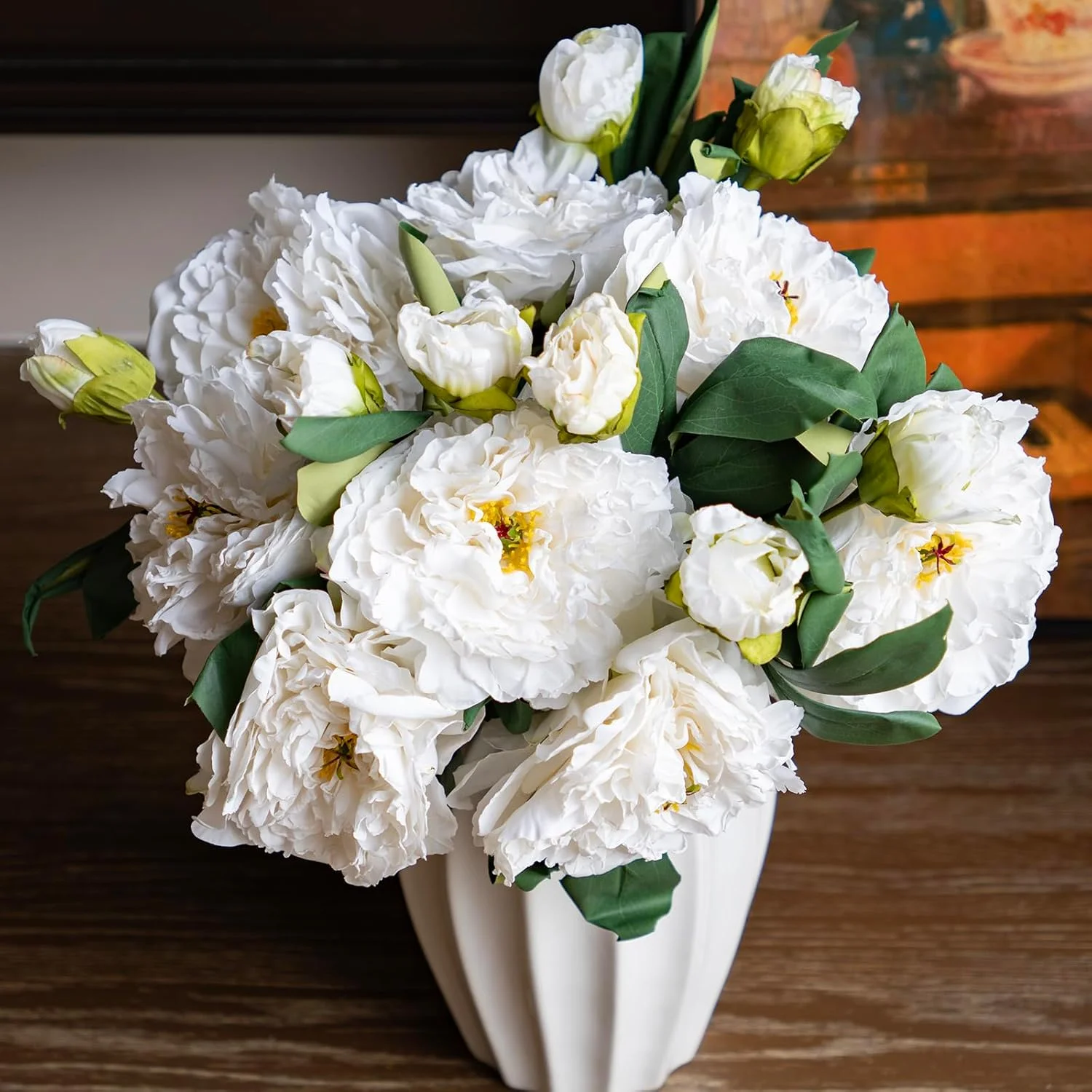 گل های مصنوعی گل صد تومانی ابریشمی، ساقه بلند برای دکوراسیون منزل، اتاق نشیمن، گل های مصنوعی تزئینی (سفید 4 عددی)