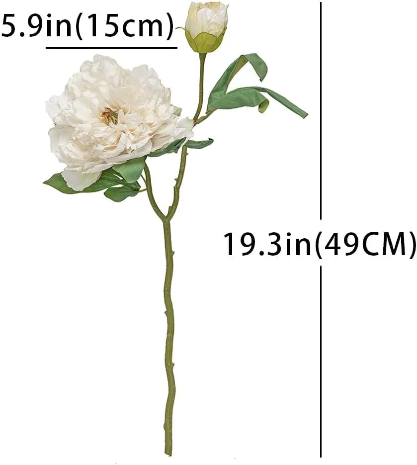 گل های مصنوعی گل صد تومانی ابریشمی، ساقه بلند برای دکوراسیون منزل، اتاق نشیمن، گل های مصنوعی تزئینی (سفید 4 عددی)