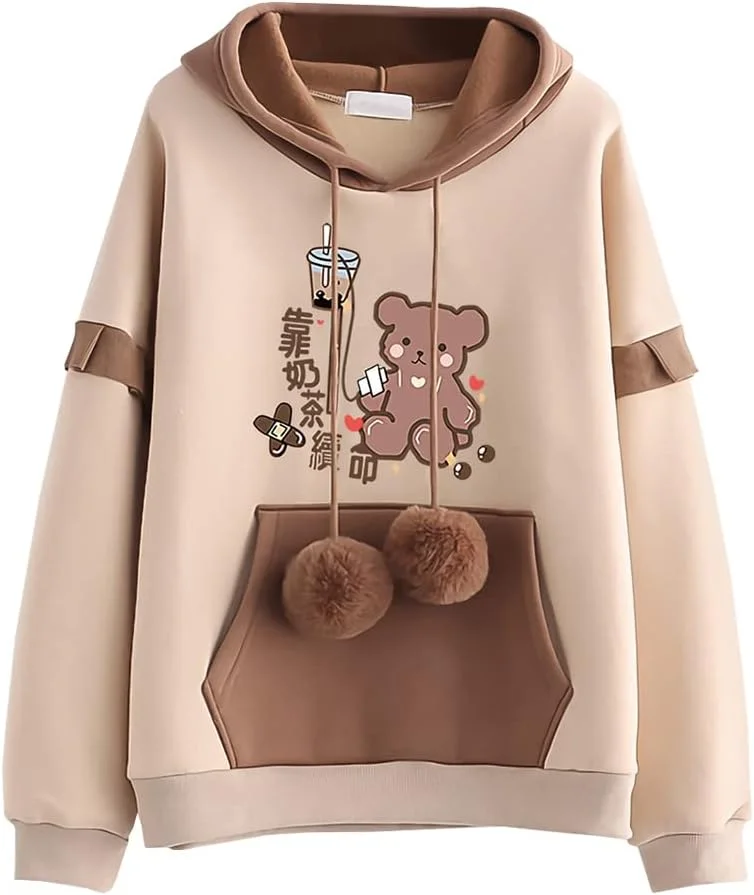 هودی دخترانه، لباس ورزشی راحت و شیک با طرح کارتونی زیبا، پلیور غیر رسمی مناسب فصل بهار و پاییز