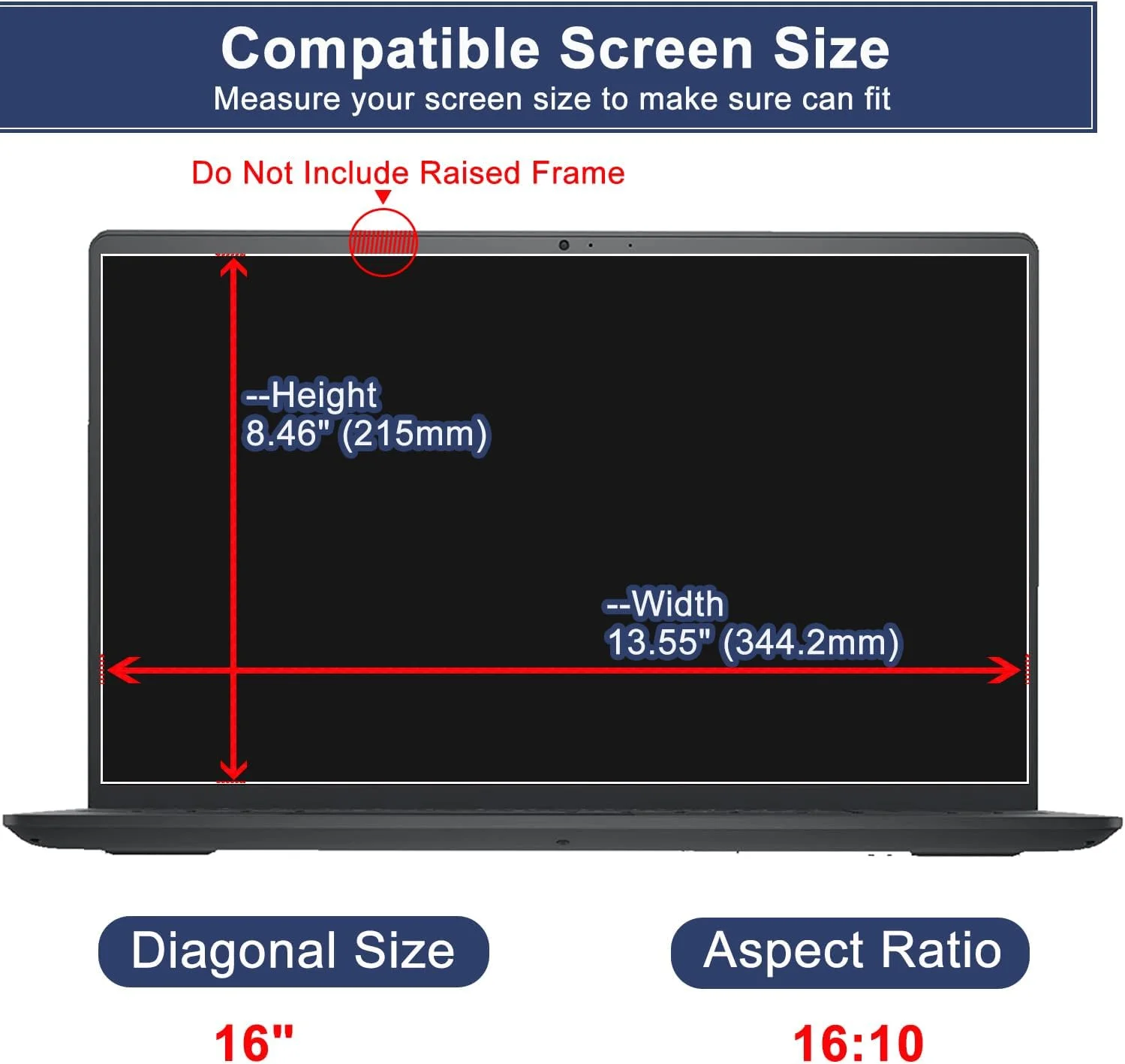 محافظ صفحه نمایش شیشه ای حرارت دیده 16 اینچی برای لپ تاپ های 16 اینچی با نسبت تصویر 16:10 مناسب برای لپ تاپ های HP/Dell/Sony/Samsung/Lenovo/Acer/MSI/Razer Blade/LG Gram 16 اینچی (34.29 در 21.59 سانتی متر)