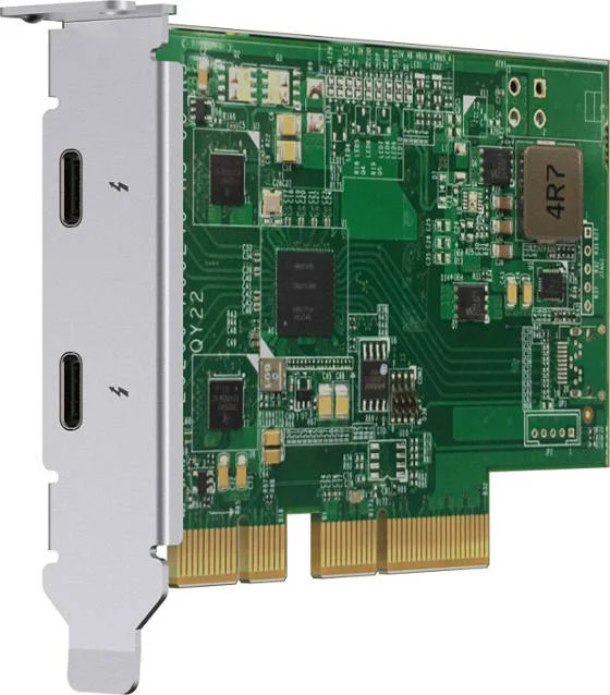 کارت توسعه Qnap Thunderbolt PCIe 3.0 x4، دو پورت، تا 40 گیگابیت بر ثانیه توان عملیاتی، براکت کم ارتفاع، اتصال زنجیره ای 6 دستگاه | QXP-T32P