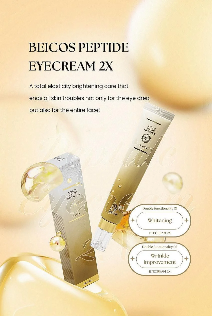 کرم دور چشم پپتیدی BEICOS 2X | کرم ضد چروک و روشن کننده دور چشم و صورت | حاوی پپتیدها، کلاژن، نیاسینامید و آدنوزین | مرطوب کننده و سفت کننده پوست | درمان کره ای دور چشم | 30 میلی لیتر