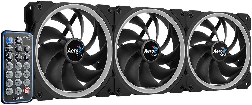 فن کیس ایروکول Orbit RC، فن های RGB ۱۲ سانتی متری، تا ۲۰۰ جلوه نوری منحصر به فرد، نورپردازی حلقه ای دوگانه RGB LED، پدهای ضد لرزش، پره های فن منحنی، مشکی | ACF3-OB10227.01