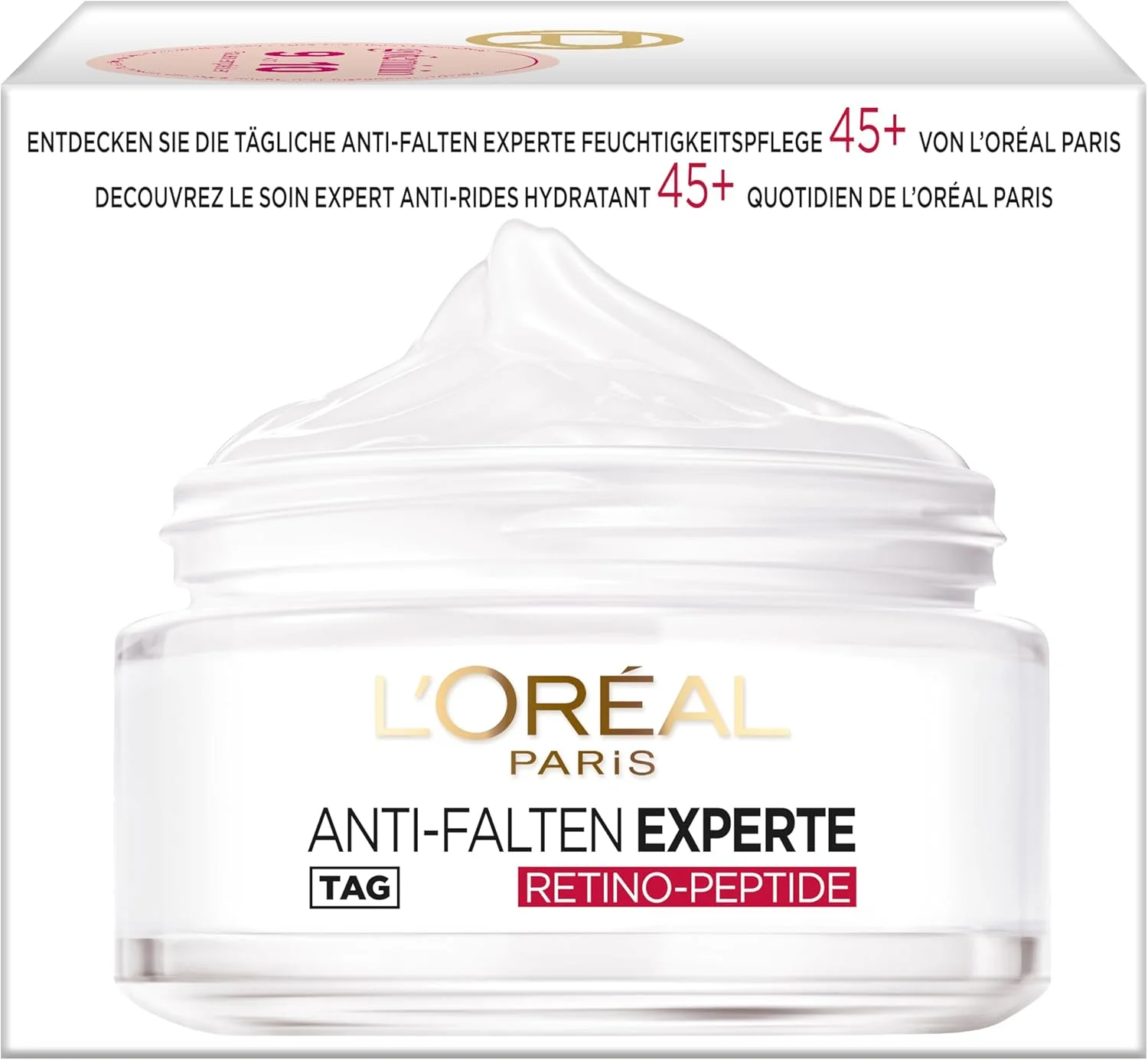 کرم صورت ضد چروک L’Oréal Paris Expert 45+، کرم صورت ضد پیری قوی با رتینو پپتیدها برای پوستی سفت تر و نرم تر، 50 میلی لیتر