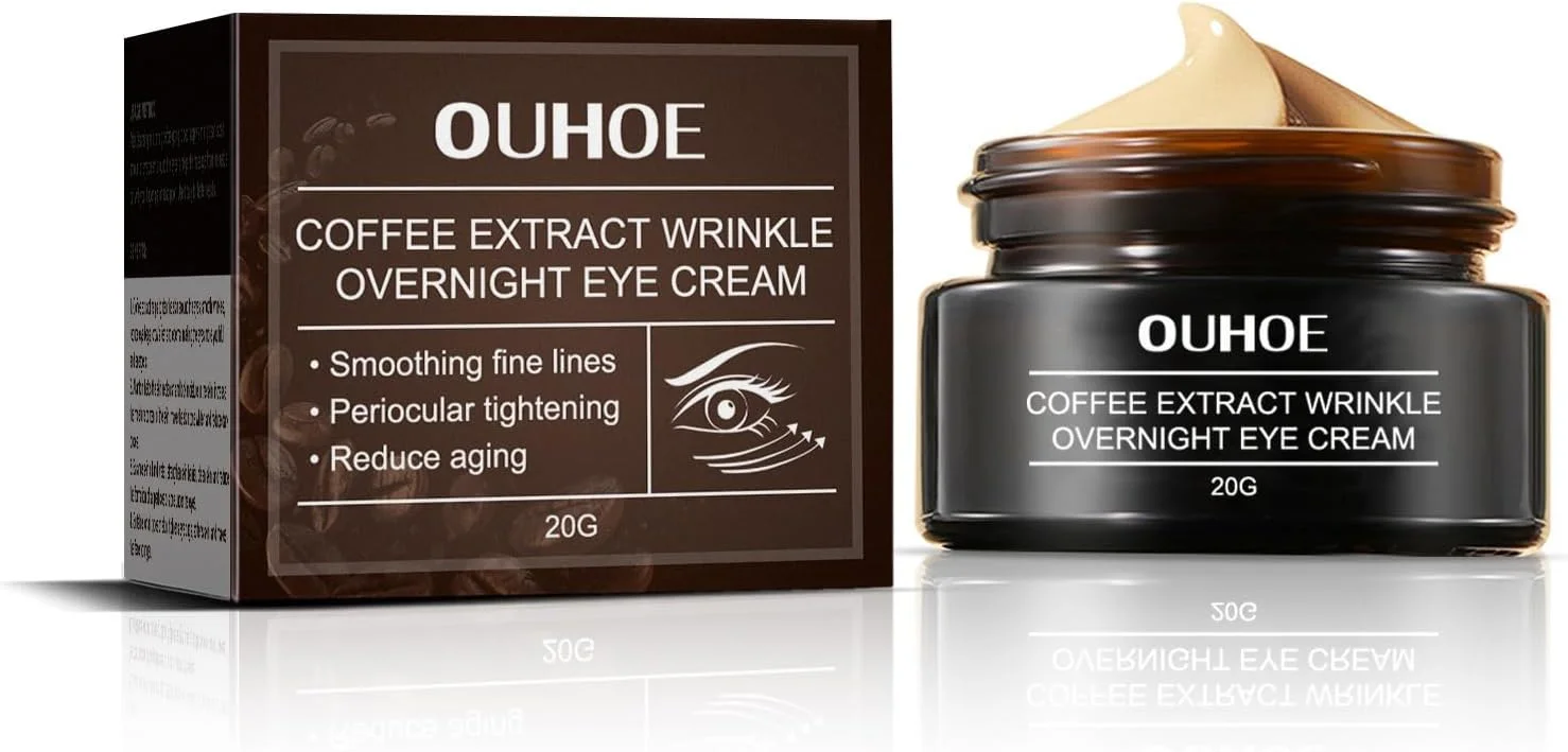 کرم دور چشم ضد چروک کافئین، مرطوب کننده و ترمیم کننده طبیعی و وگان دور چشم - کاهش پف، روشن کننده تیرگی دور چشم، سفت کننده زیر چشم، کرم دور چشم با عصاره قهوه