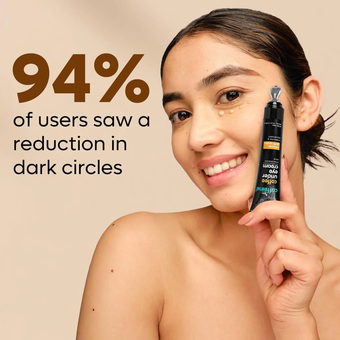 کرم دور چشم قهوه مکافئین برای سیاهی دور چشم، مناسب آقایان و بانوان، حاوی ویتامین ای، هیالورونیک اسید و قهوه | کاهش تیرگی دور چشم در ۹۴% مصرف کنندگان، کاهش پف و خطوط ریز | دارای غلتک ماساژ خنک کننده