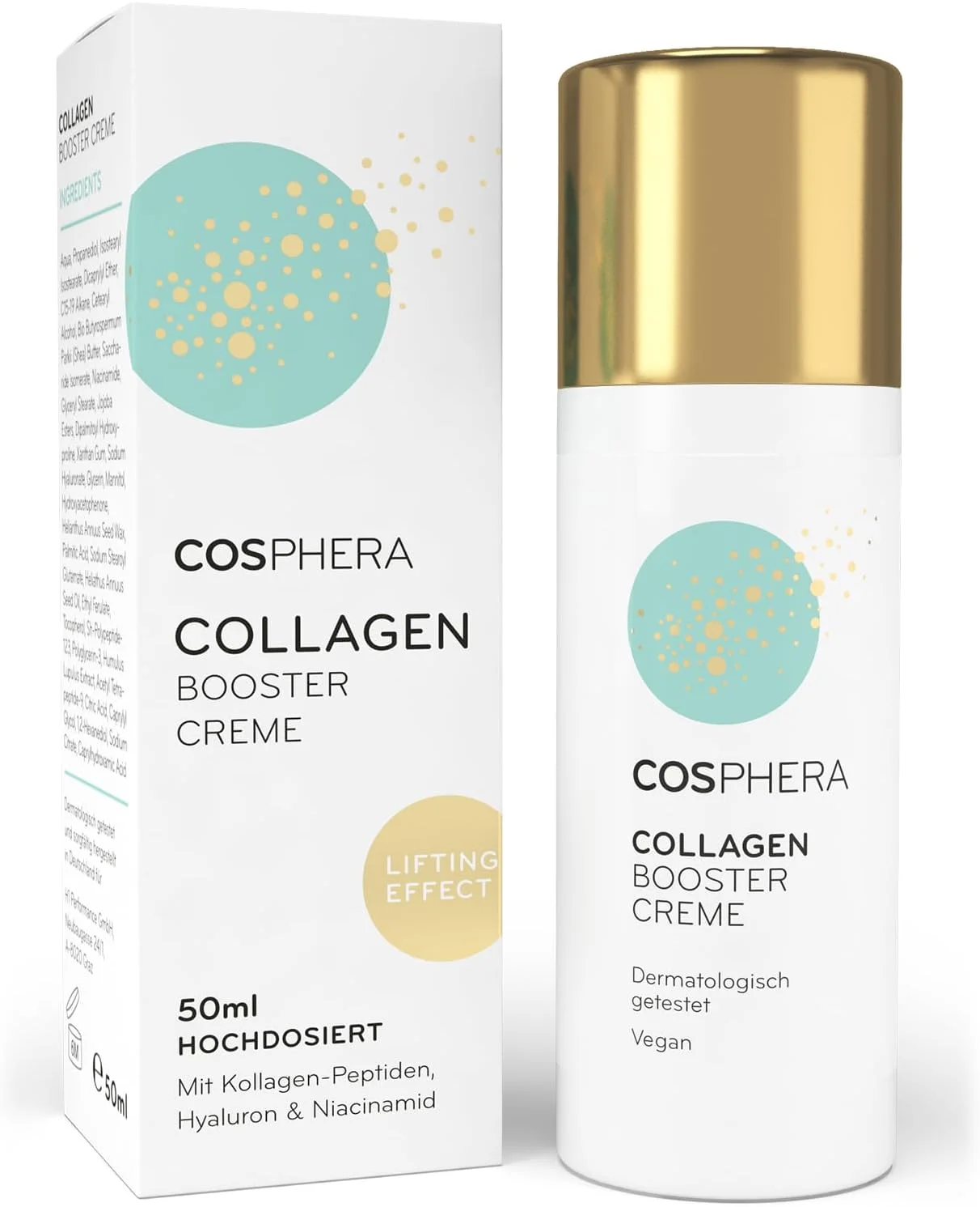 کرم تقویت کننده کلاژن کاسفرا 50 میلی لیتر وگان - حاوی اسید هیالورونیک، پپتیدها و ویتامین B3 - کرم صورت ضد چروک - کرم ضد چروک برای پف زیر چشم، سیاهی دور چشم و چروک پیشانی