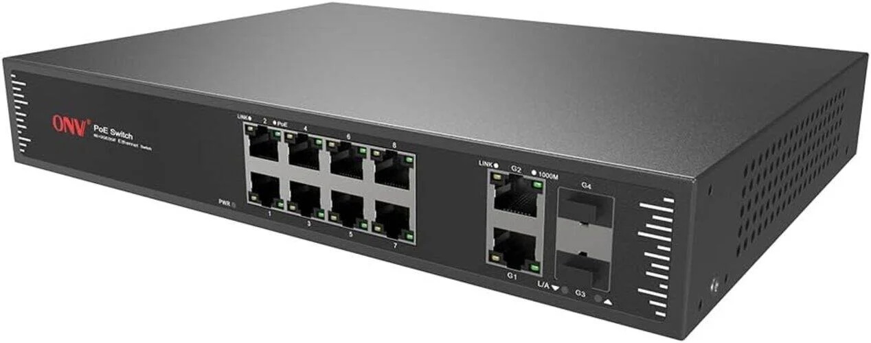 سوییچ 12 پورت PoE با آپلینک گیگابیتی Fipka ONV-POE31128PF، دسترسی 10/100M با آپلینک گیگابیتی TP/SFP، IEEE 802.3af/at، PoE هوشمند، نصب آسان، بدنه فلزی، نشانگرهای LED برای دوربین ها و شبکه ها